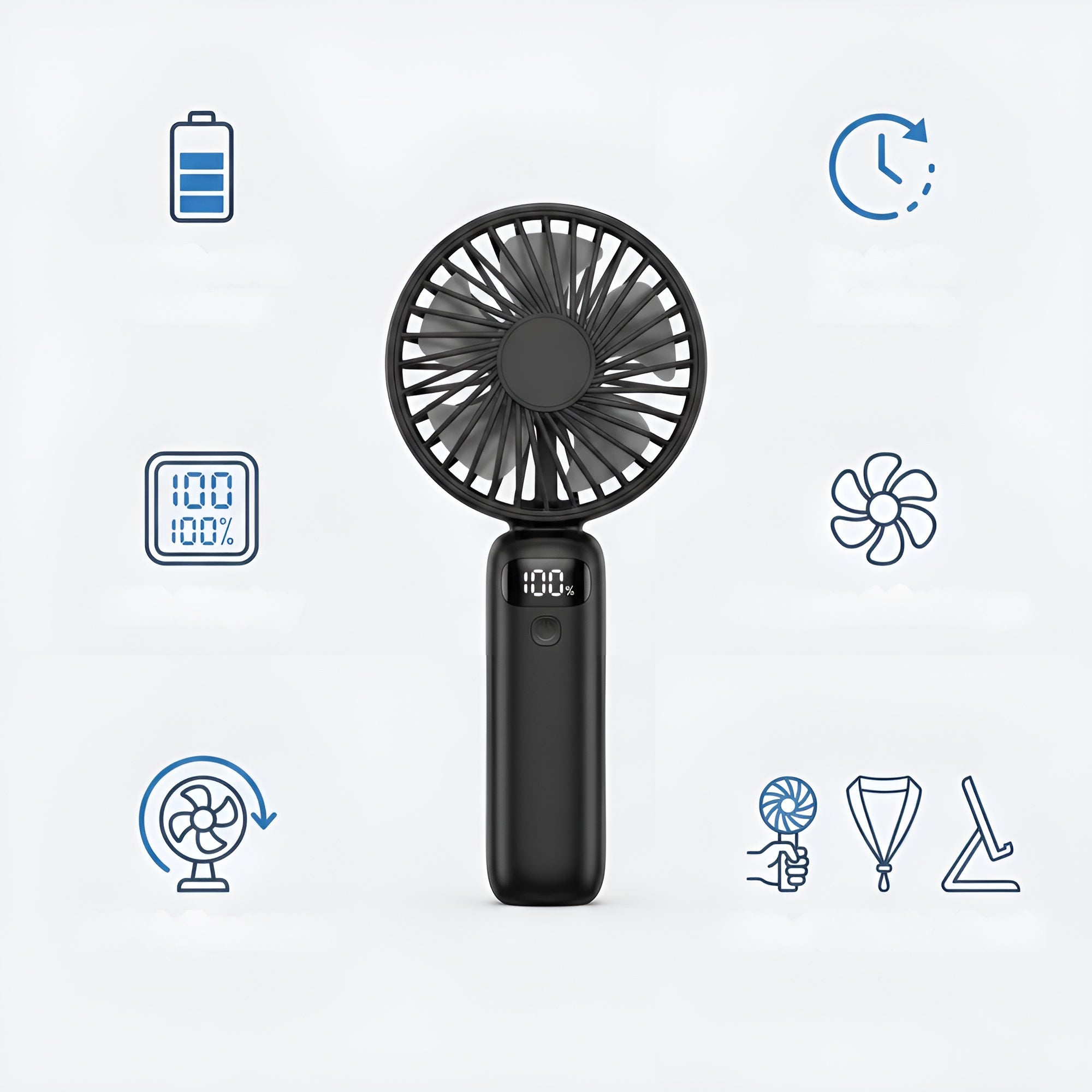 Kompakter Usb Handventilator – Tragbarer Mini-ventilator MIT Led-anzeige 5 Geschwindigkeitsstufen Und Klappbarem Design