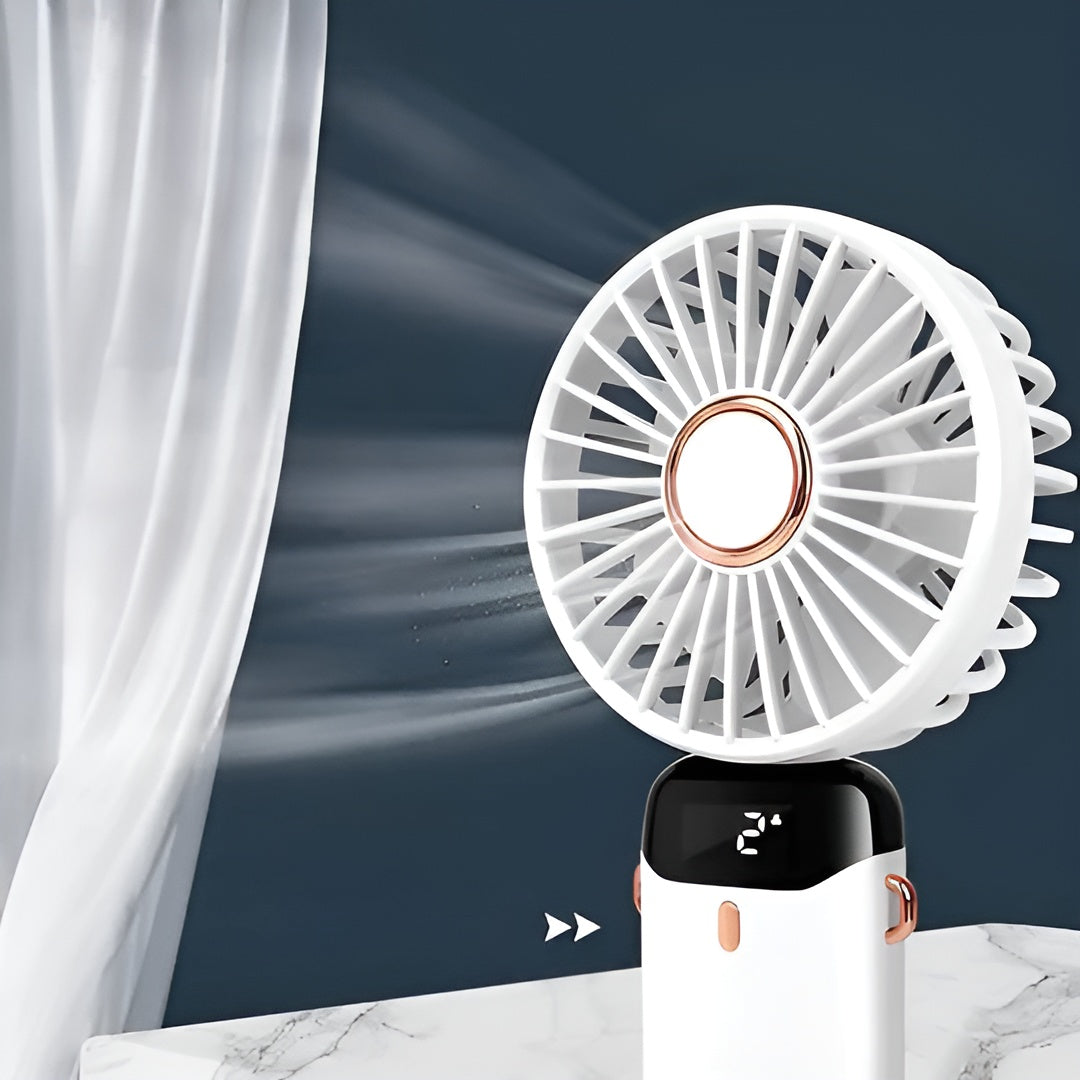 Kompakter Usb Handventilator – Tragbarer Mini-ventilator MIT Led-anzeige 5 Geschwindigkeitsstufen Und Klappbarem Design