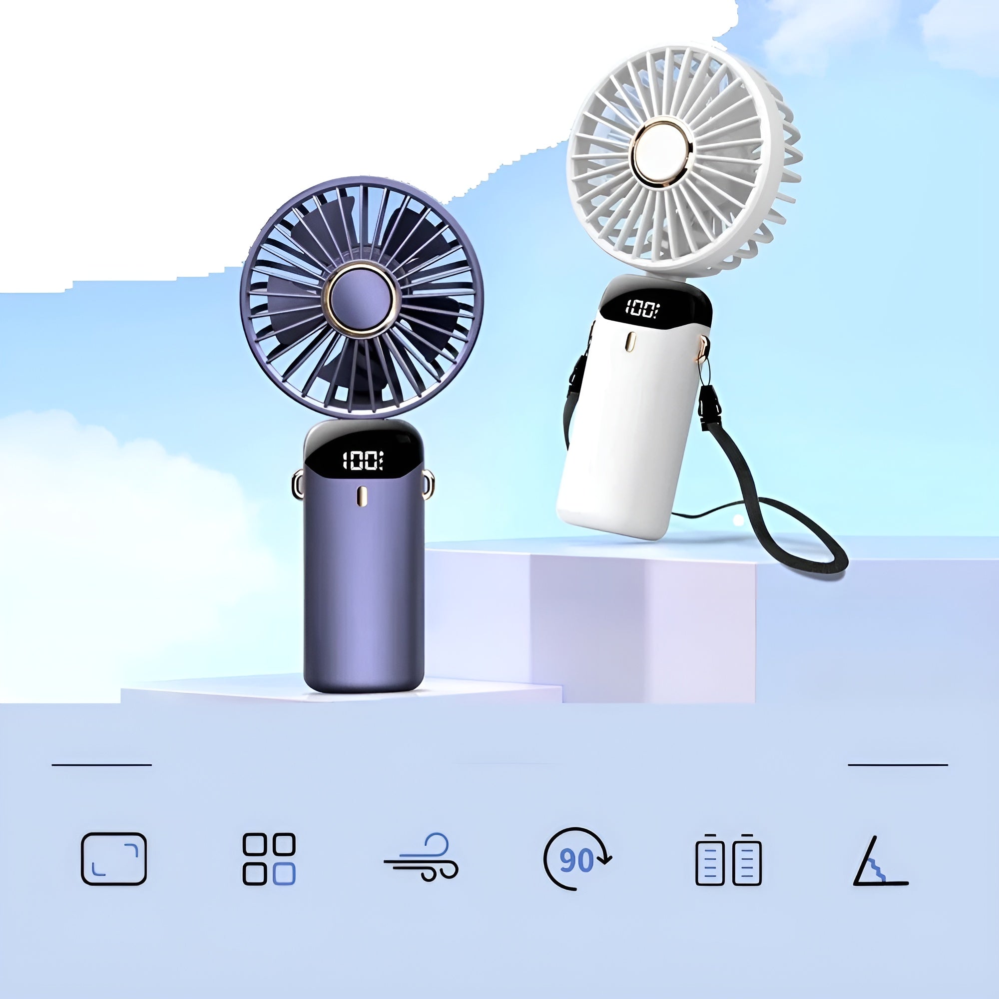 Kompakter Usb Handventilator – Tragbarer Mini-ventilator MIT Led-anzeige 5 Geschwindigkeitsstufen Und Klappbarem Design