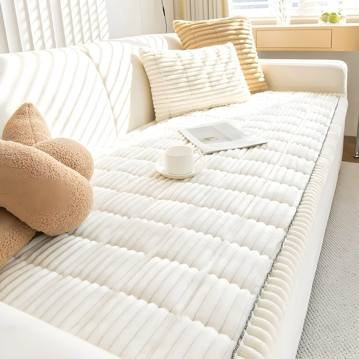 Kord Sofabezug – Dick Rutschfest und Dekorativ | Perfekter Schutz für Couch - Weiß / 60x60cm - Sofabezug