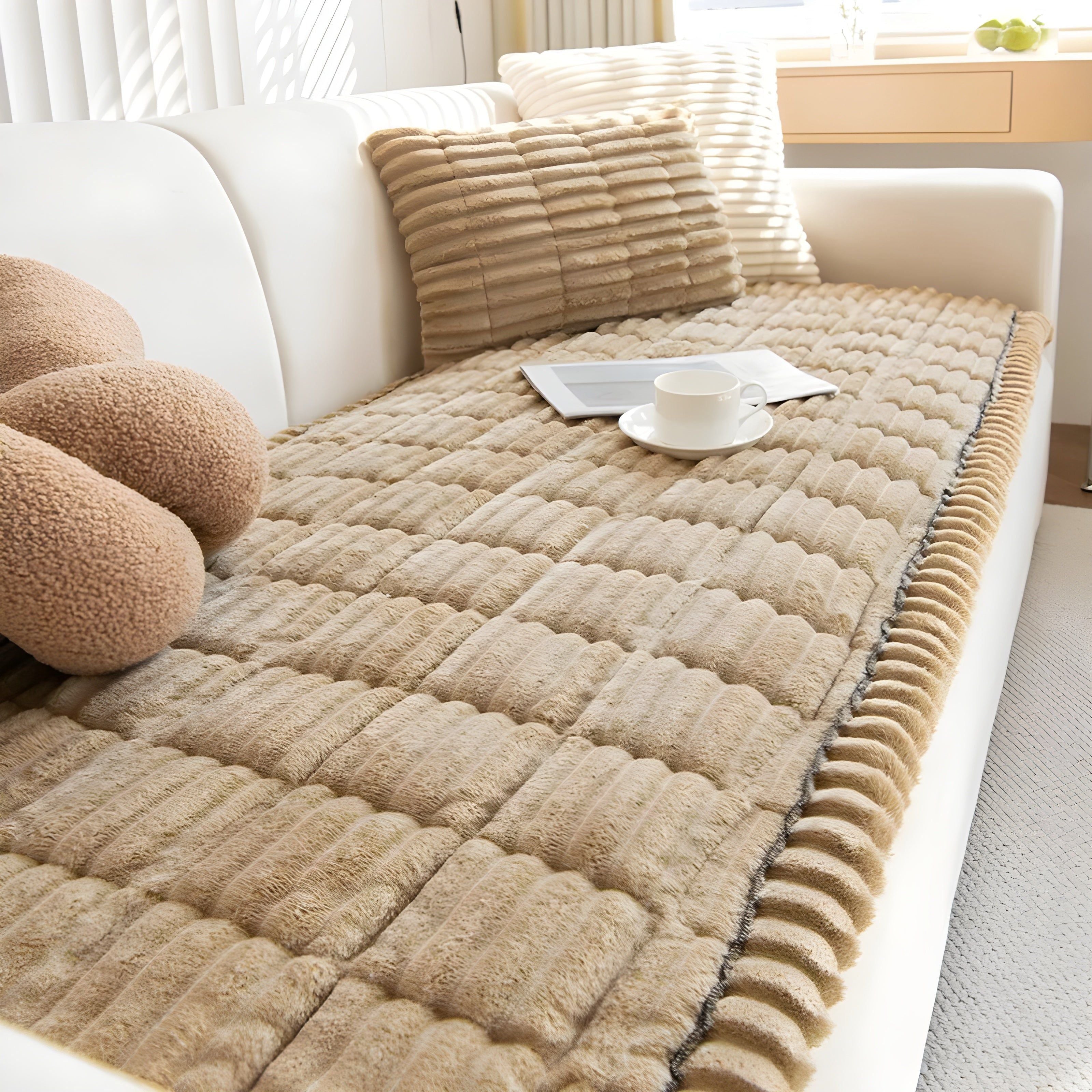 Kord Sofabezug – Dick Rutschfest und Dekorativ | Perfekter Schutz für Couch - Kaffee / 60x60cm - Sofabezug