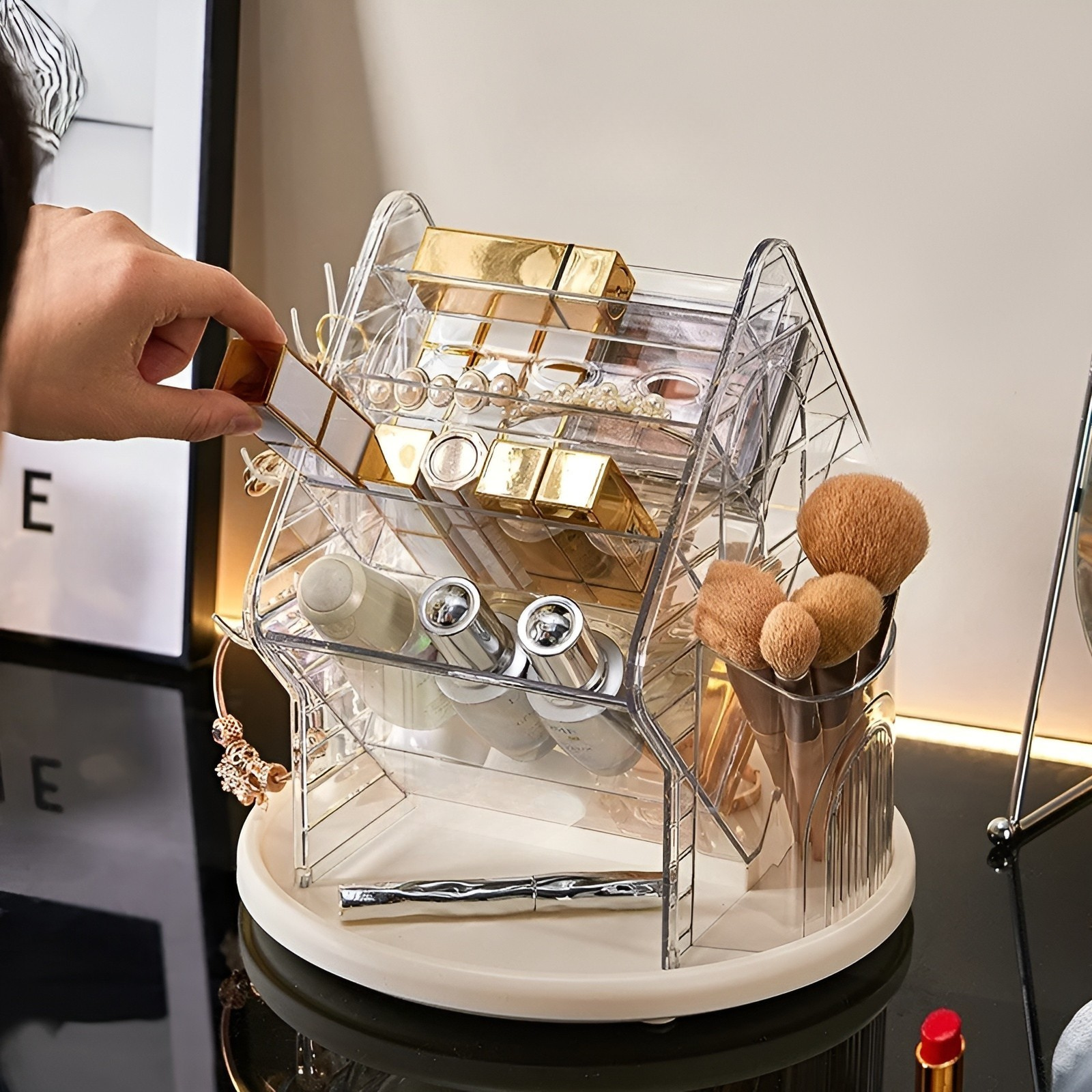 Kosmetik Aufbewahrungsbox drehbar – Stilvolle Kosmetik-Aufbewahrung | Perfekt für Schminktisch und Badezimmer