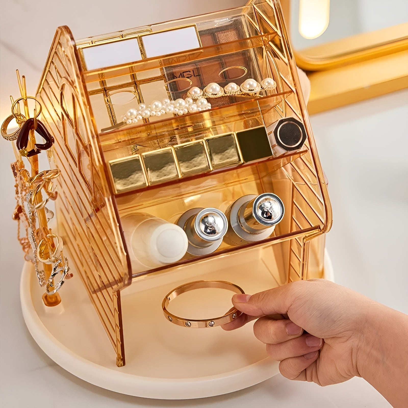 Kosmetik Aufbewahrungsbox drehbar – Stilvolle Kosmetik-Aufbewahrung | Perfekt für Schminktisch und Badezimmer