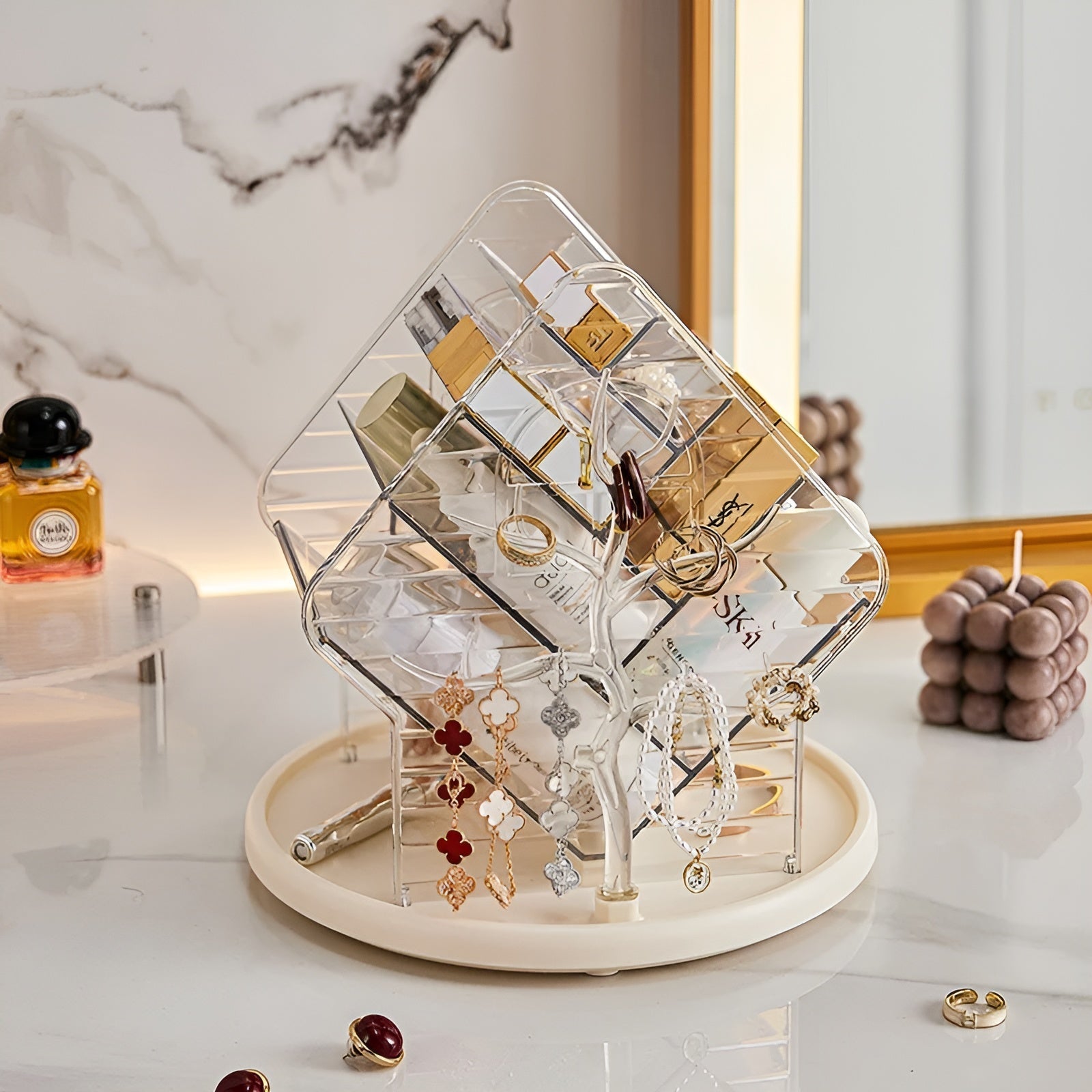 Kosmetik Aufbewahrungsbox drehbar – Stilvolle Kosmetik-Aufbewahrung | Perfekt für Schminktisch und Badezimmer