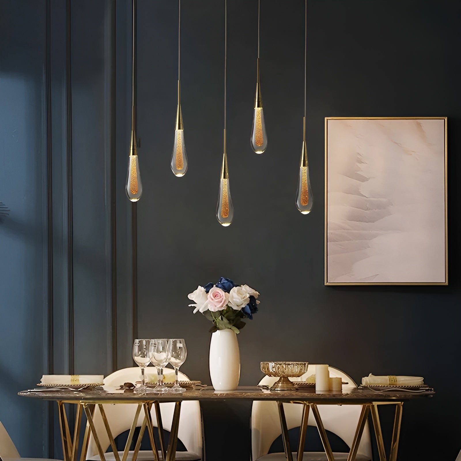 Kristall-Tropfen Pendelleuchte – Stilvoll & Modern | Für Wohnzimmer Esszimmer oder Schlafzimmer - Pendelleuchte