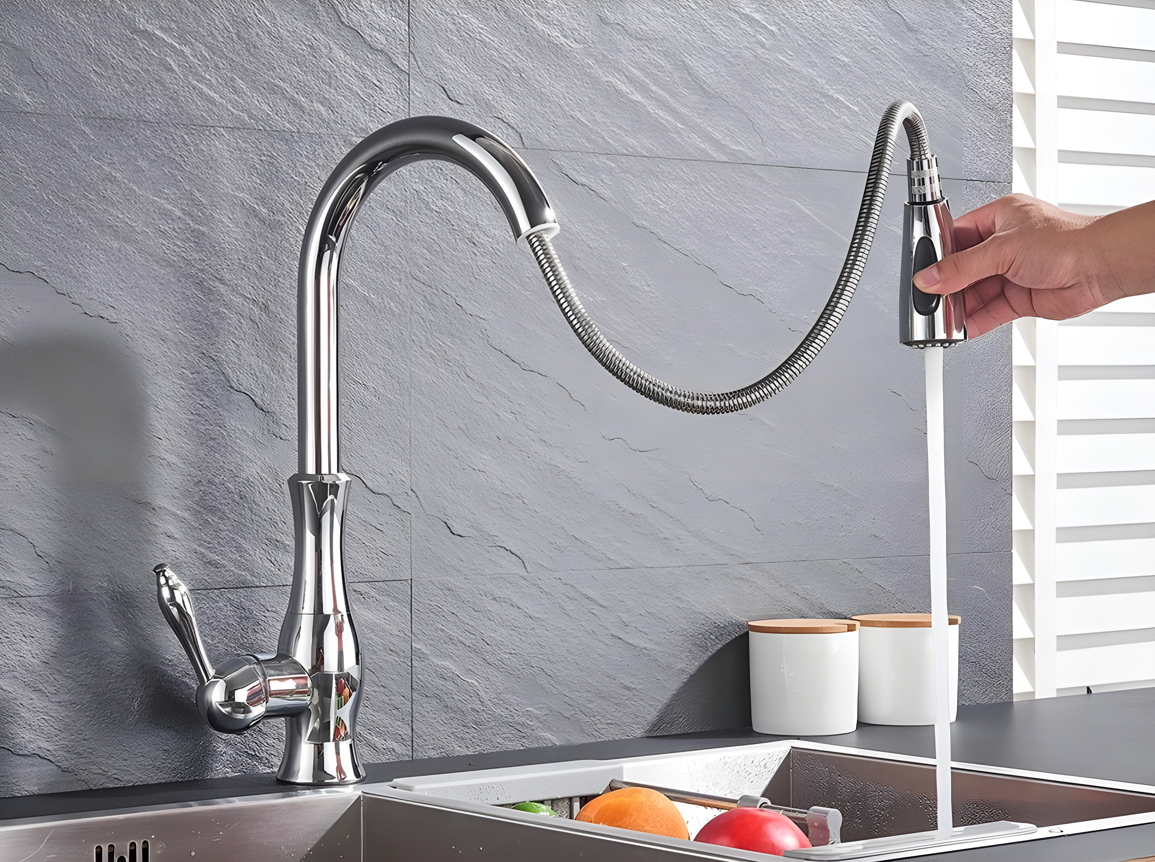 Küchenarmatur mit ausziehbarem Brausekopf – 360° drehbar | Ideal für Spüle und Abwasch - Wohnzubehör