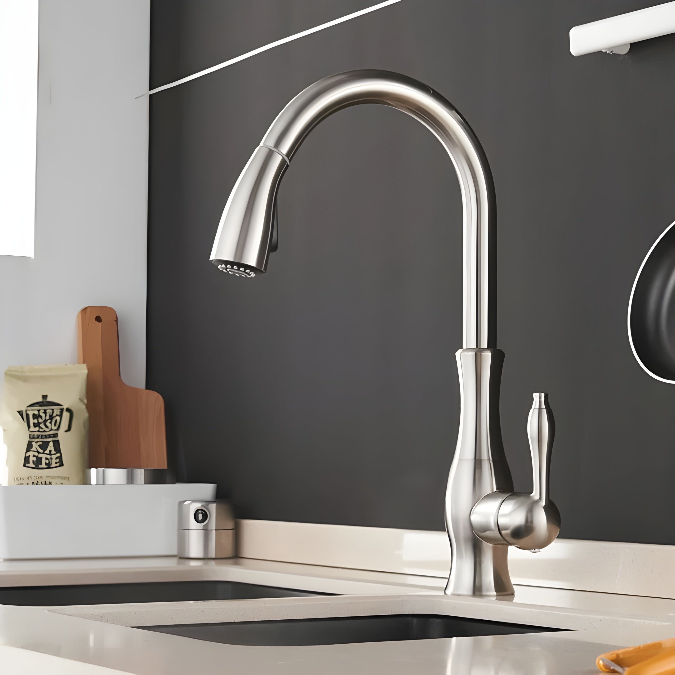 Küchenarmatur mit ausziehbarem Brausekopf – 360° drehbar | Ideal für Spüle und Abwasch - Nickel gebürstet - Wohnzubehör