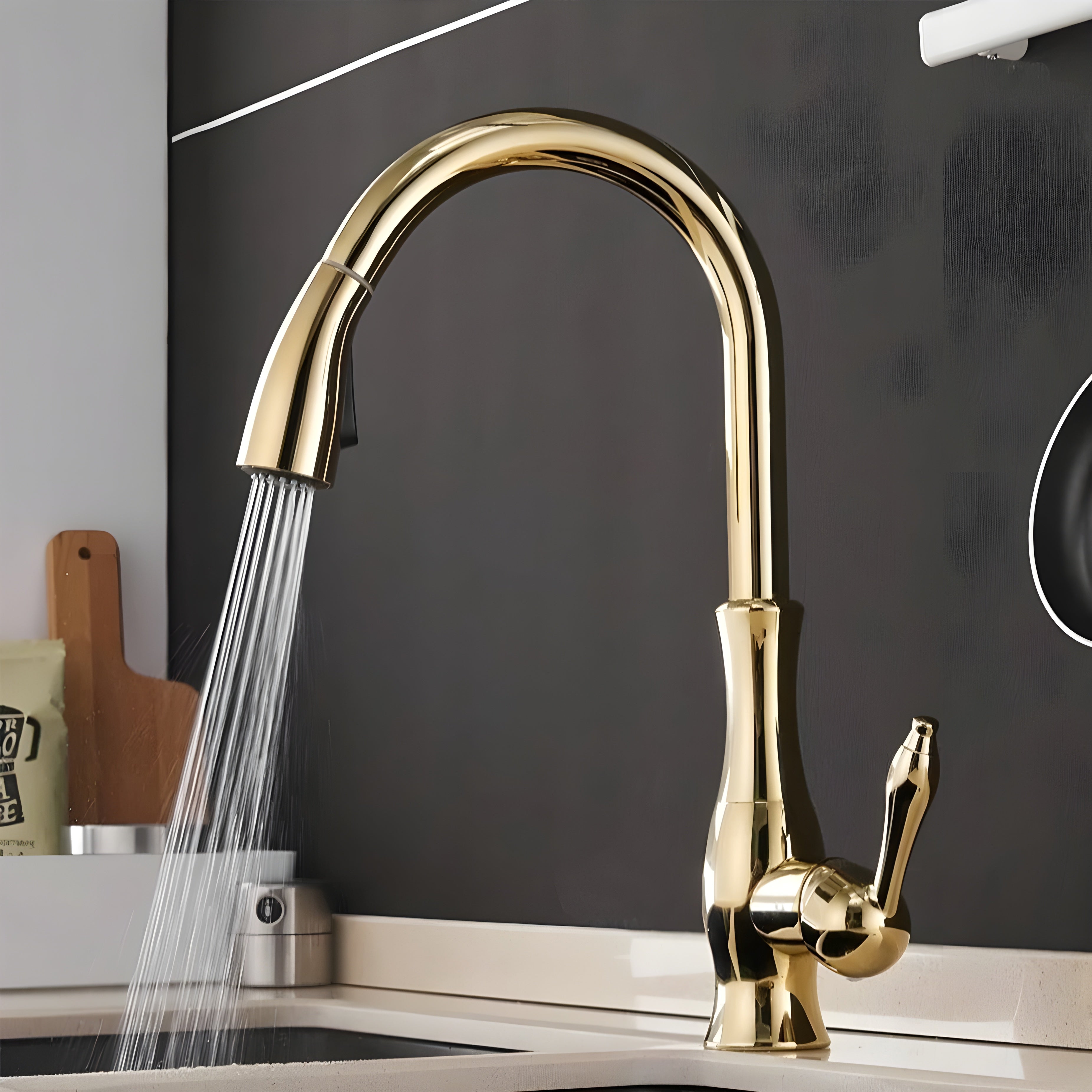 Küchenarmatur mit ausziehbarem Brausekopf – 360° drehbar | Ideal für Spüle und Abwasch - Gold - Wohnzubehör