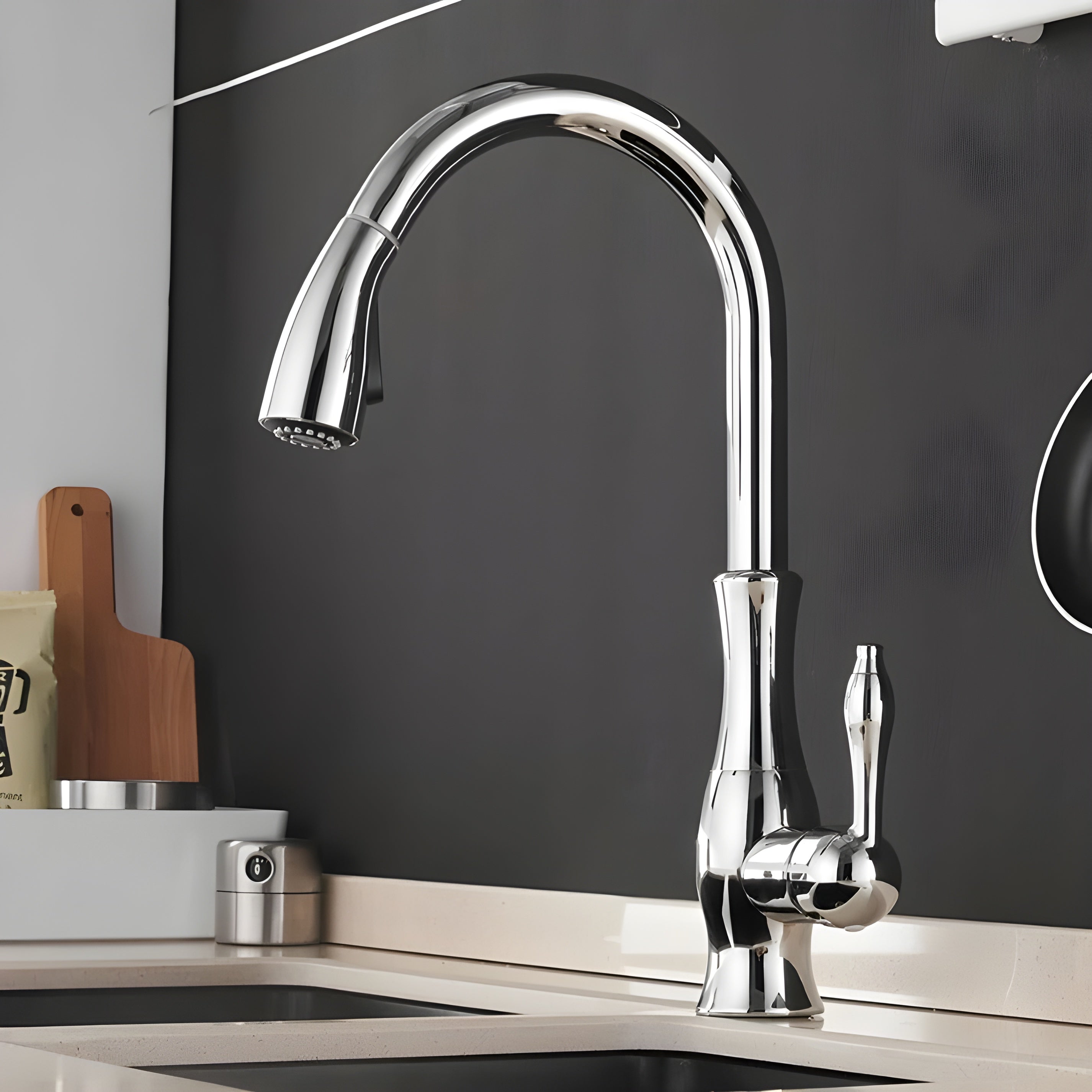 Küchenarmatur mit ausziehbarem Brausekopf – 360° drehbar | Ideal für Spüle und Abwasch - Chrom - Wohnzubehör