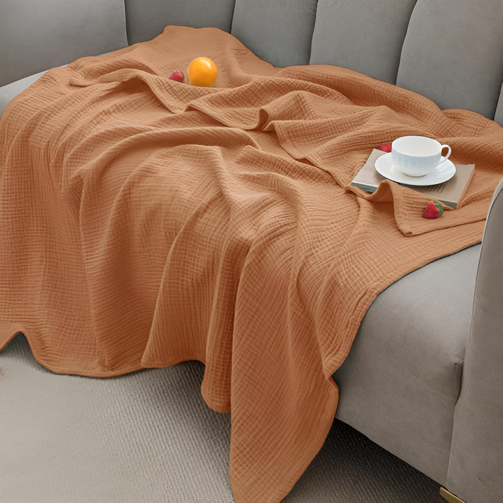 Kühlende Baumwolldecke – Atmungsaktive Sommerdecke für warme Nächte - Karamell / Einzelbett 130 x 150 cm - Decke