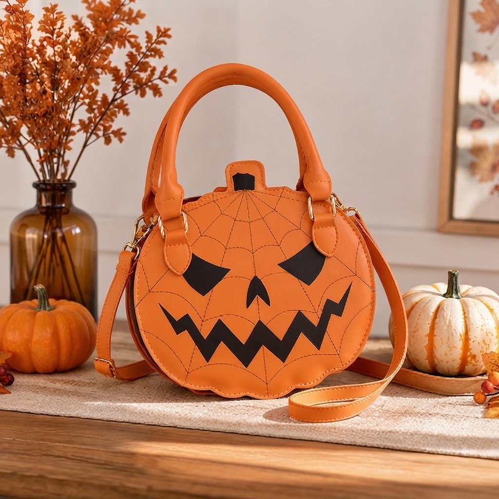 Kürbis-Handtasche aus Veganleder – Halloween-Accessoire - Handtaschen