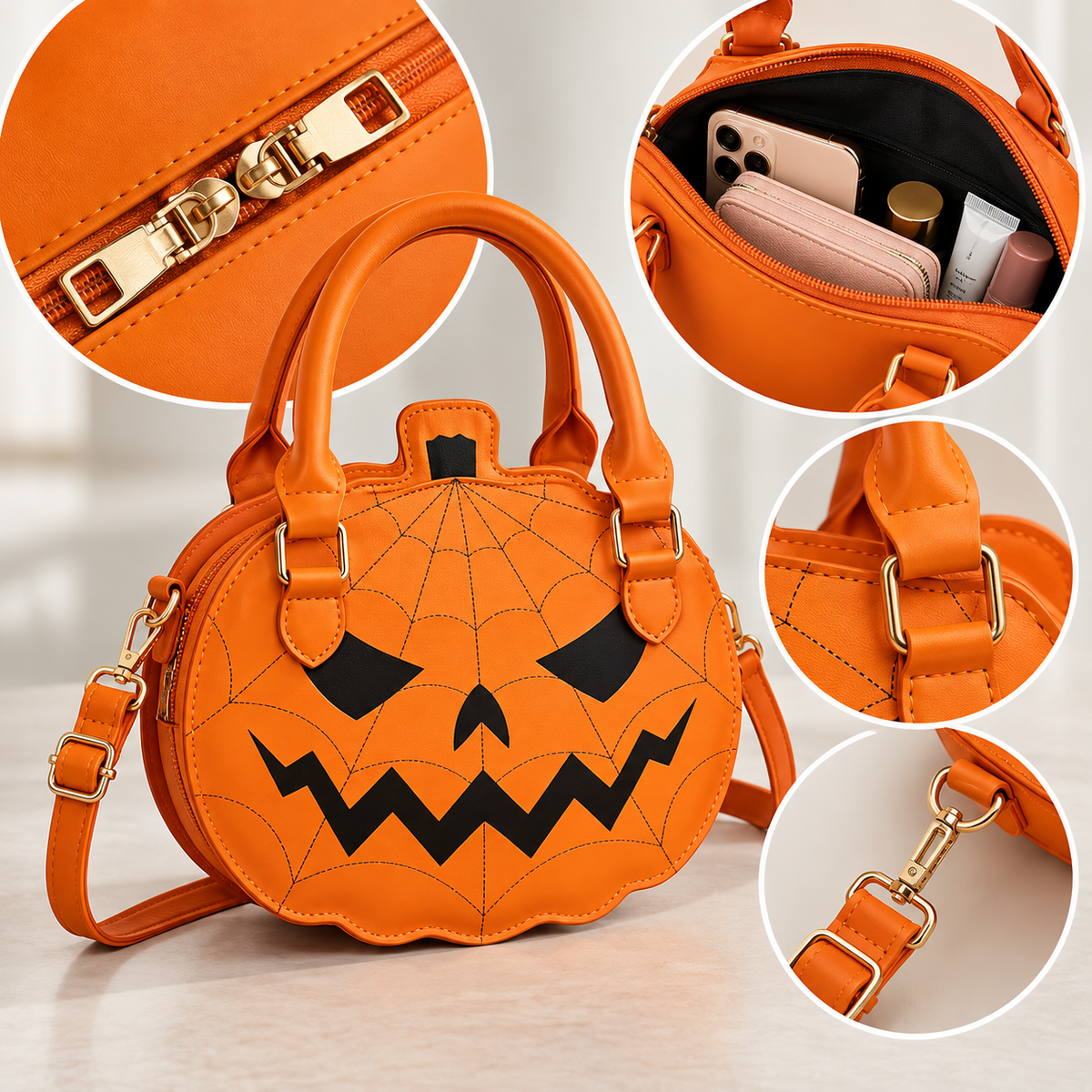 Kürbis-Handtasche aus Veganleder – Halloween-Accessoire - Handtaschen