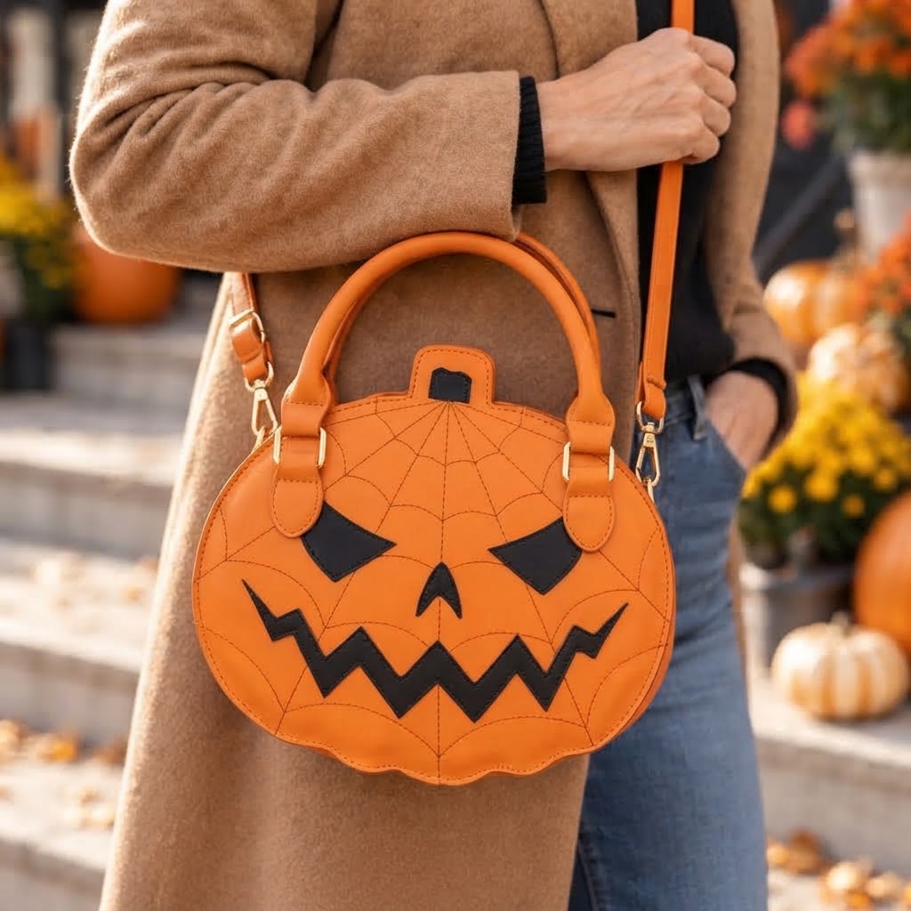 Kürbis-Handtasche aus Veganleder – Halloween-Accessoire - Orange - Handtaschen