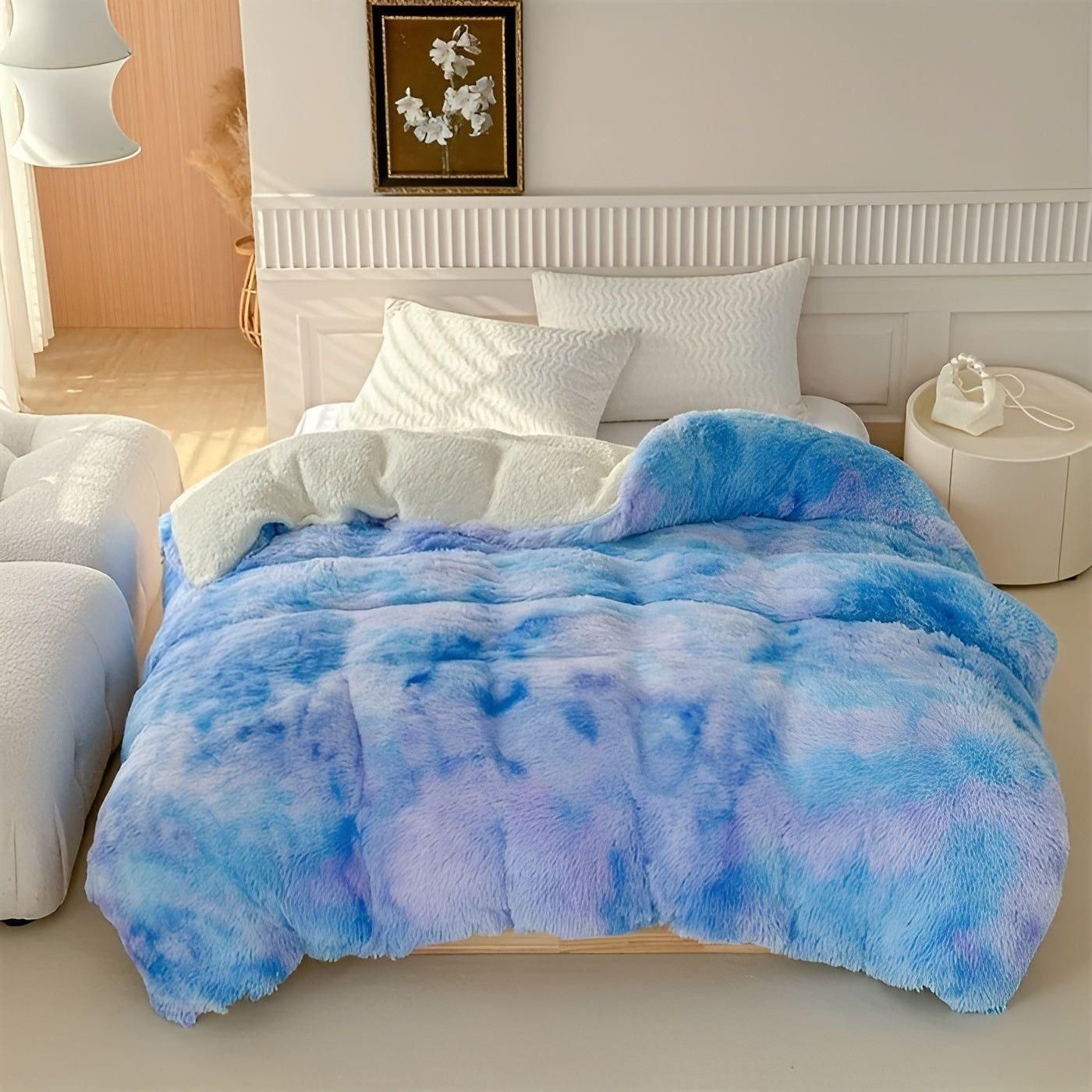 Kuscheldecke aus Plüsch – Dick Warm und Bunt | Perfekt für Sofa oder Bett - Magisches Blau / 150cm*200cm - Saisonale