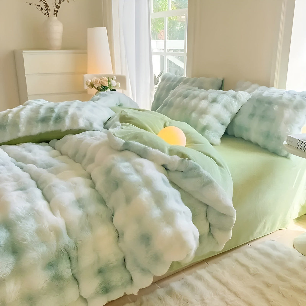 Kuscheliger Plüsch-Bettbezug – Warm und Weich für Herbst & Winter | Beidseitiges Design aus Kaninchenfell & Milchsamt