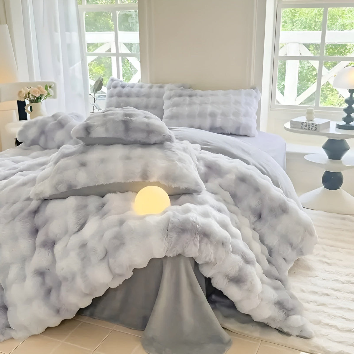 Kuscheliger Plüsch-Bettbezug – Warm und Weich für Herbst & Winter | Beidseitiges Design aus Kaninchenfell & Milchsamt