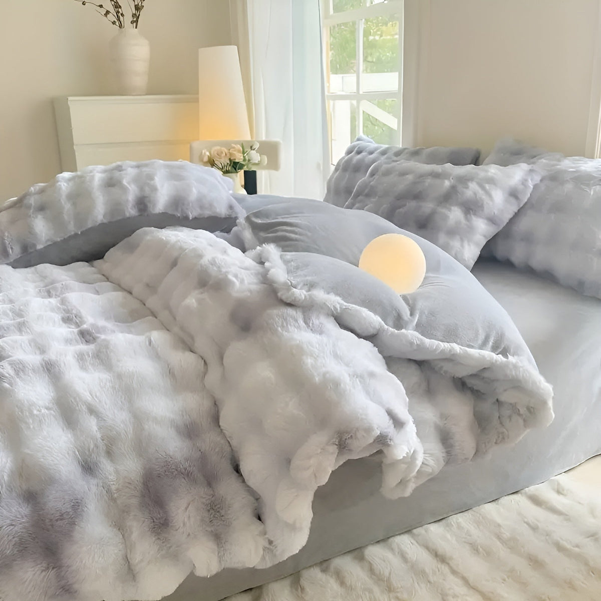 Kuscheliger Plüsch-Bettbezug – Warm und Weich für Herbst & Winter | Beidseitiges Design aus Kaninchenfell & Milchsamt