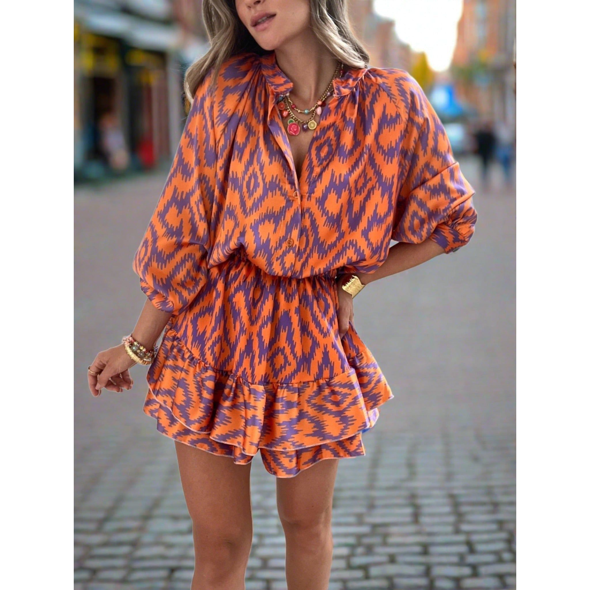 Anette Romper - Bedrucktes Romper-Kleid mit Rüschen Elegare