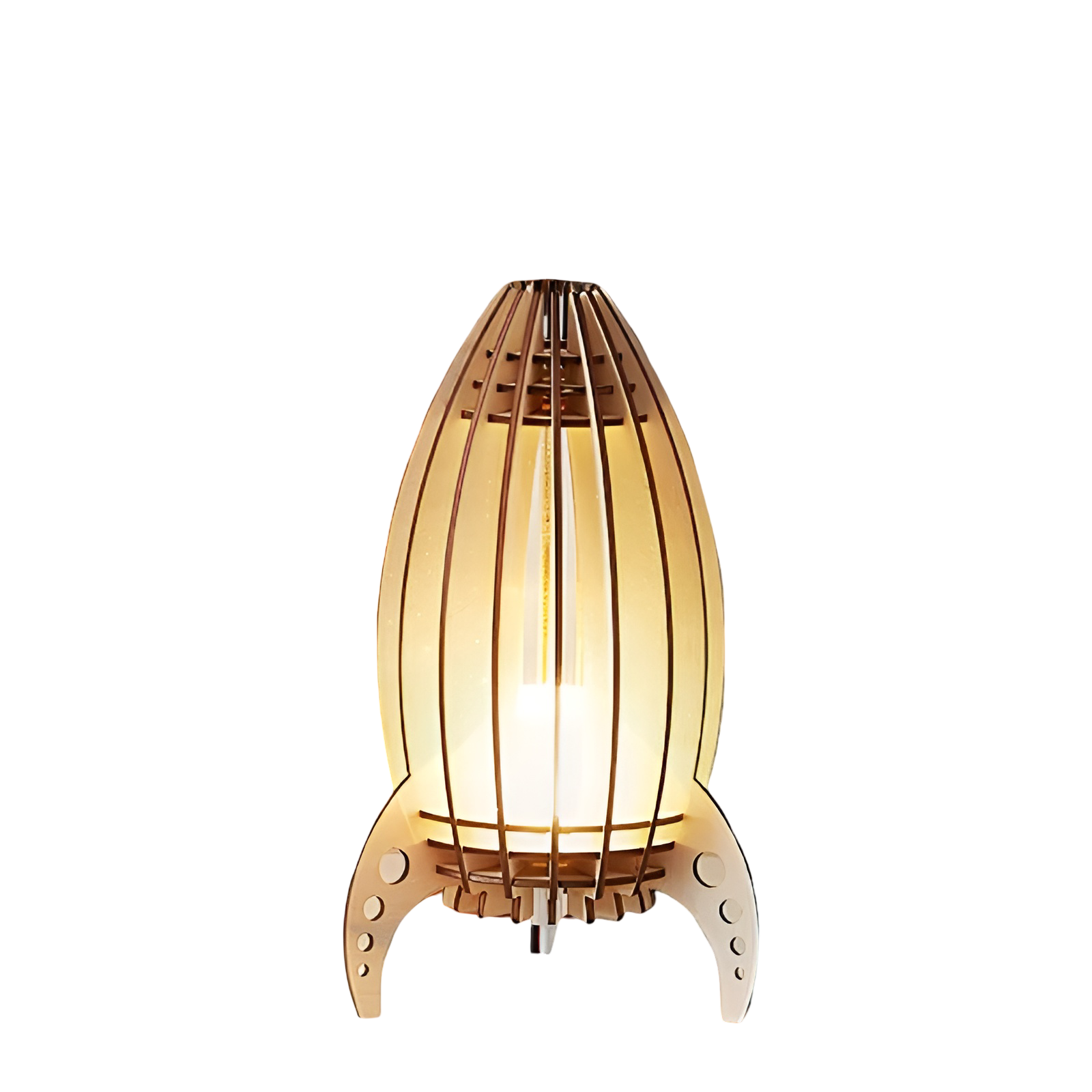 Holz-Nachttischlampe im Raketen-Design – Warmes Licht für ein gemütliches Schlafzimmer