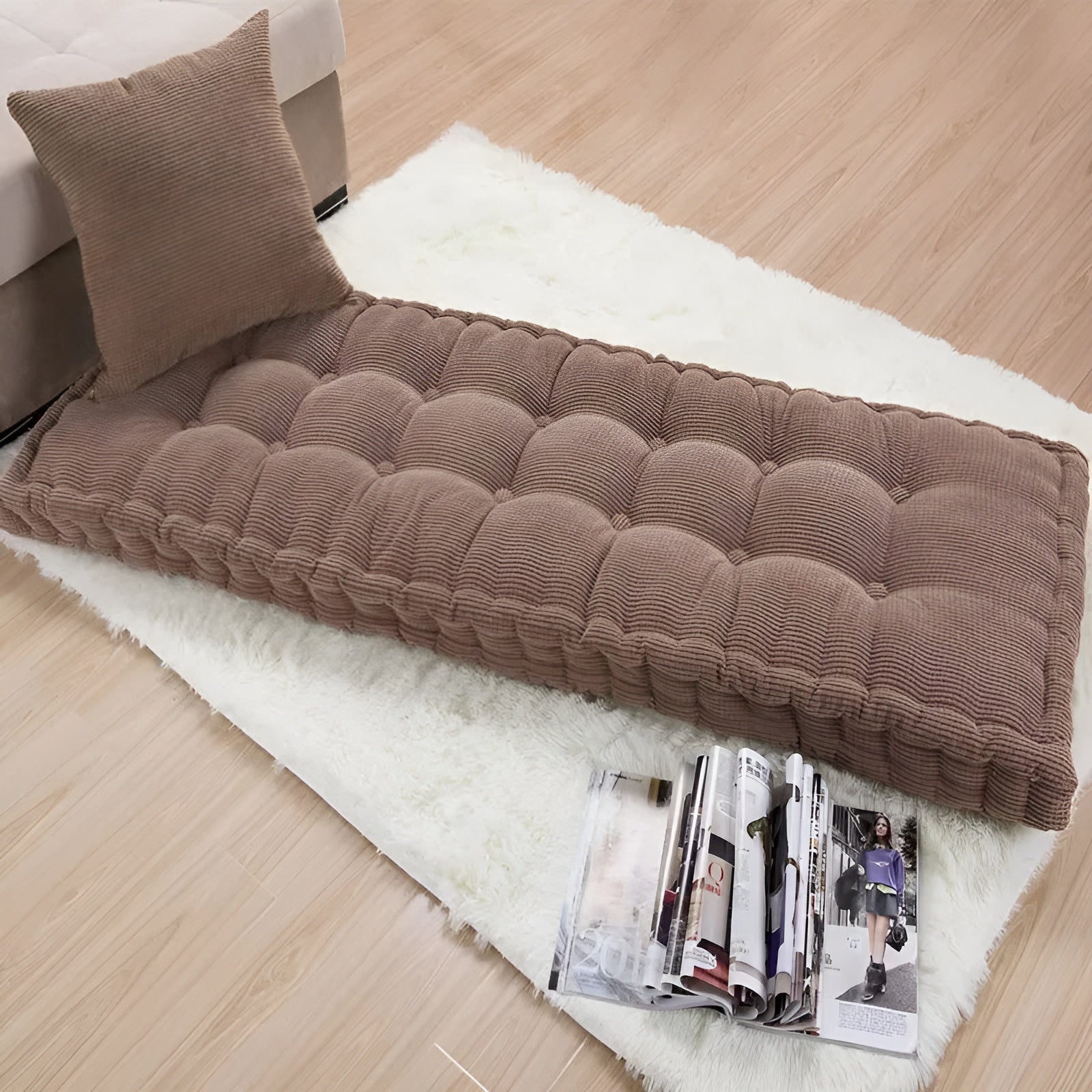 Langes Dickes Bankkissen Aus Cord – Stilvolles Sitzkissen MIT Weicher Polsterung - 50x50cm / Braun - Bankkissen