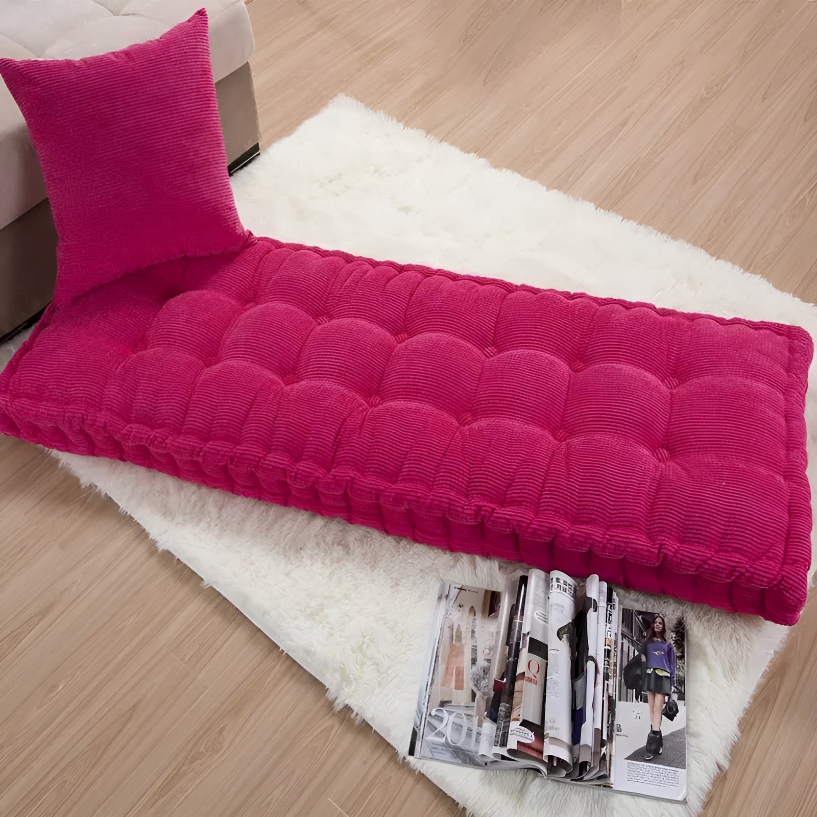 Langes Dickes Bankkissen Aus Cord – Stilvolles Sitzkissen MIT Weicher Polsterung - 40x110cm / Dunkelrosa - Bankkissen