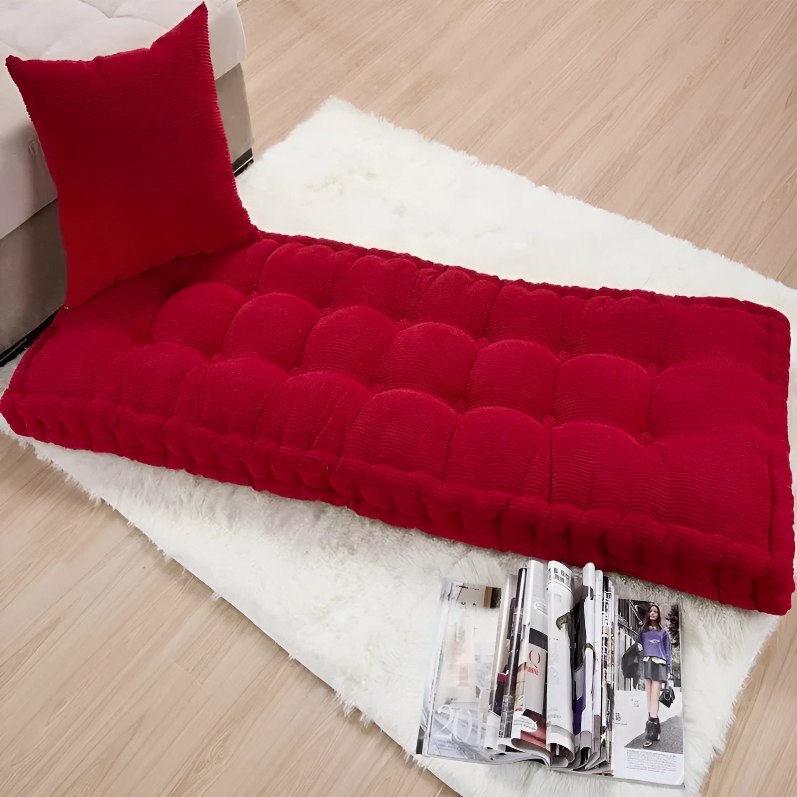 Langes Dickes Bankkissen Aus Cord – Stilvolles Sitzkissen MIT Weicher Polsterung - 50x50cm / Rot - Bankkissen