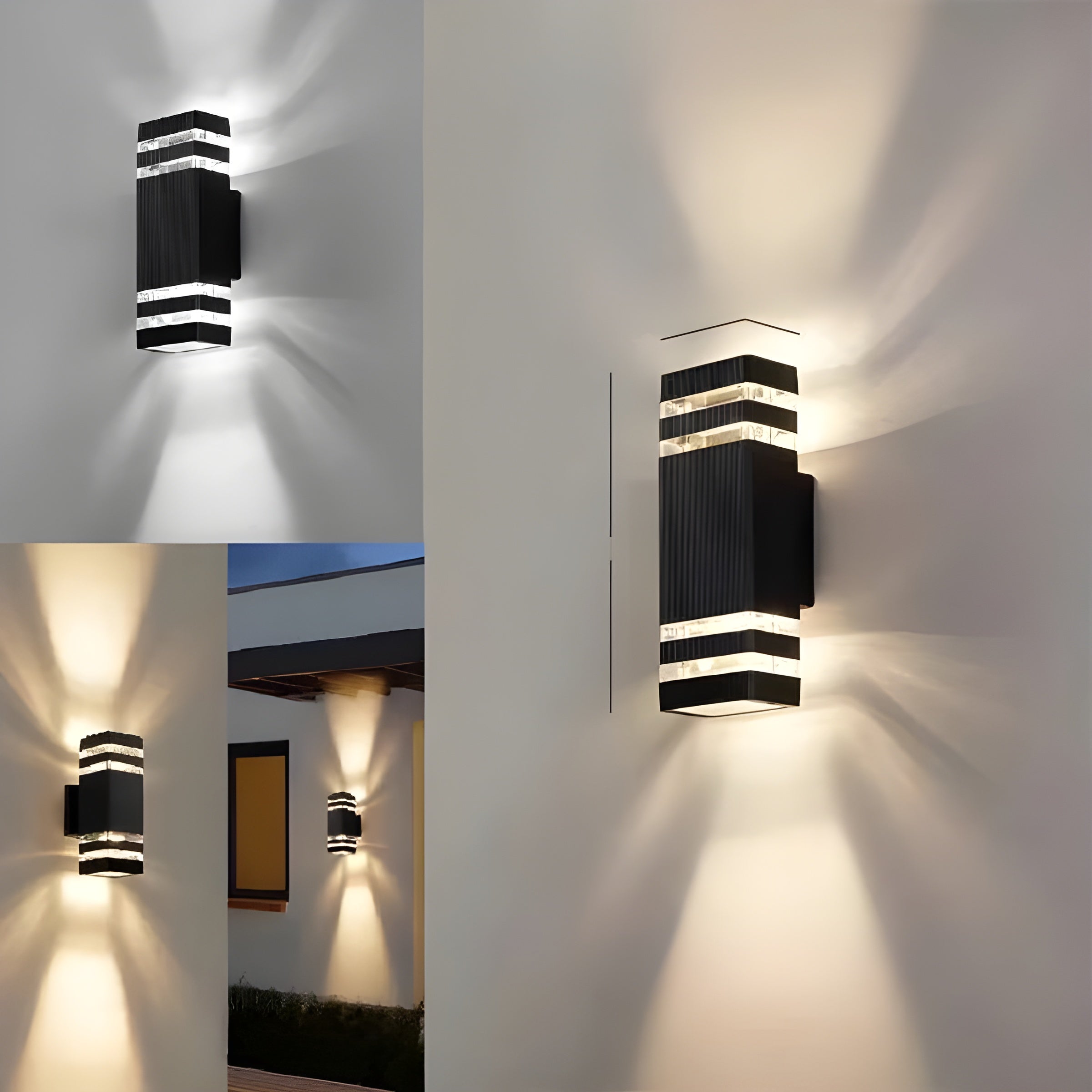 LED Außenwandleuchte – Modernes Up-&-Down-Licht | Wasserdicht für Garten & Balkon - Quadratische 2 Schicht / Warmweiß