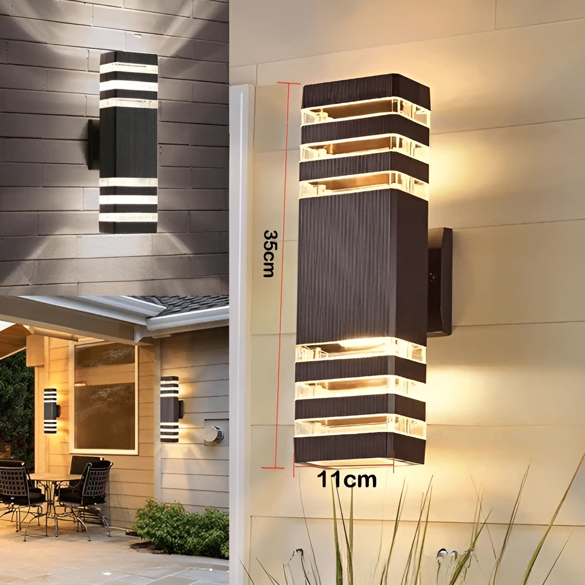 LED Außenwandleuchte – Modernes Up-&-Down-Licht | Wasserdicht für Garten & Balkon - Quadratische 3 Schicht / Warmweiß