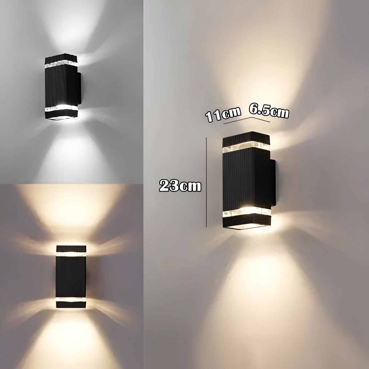 LED Außenwandleuchte – Modernes Up-&-Down-Licht | Wasserdicht für Garten & Balkon - Quadratische 1 Schicht / Warmweiß