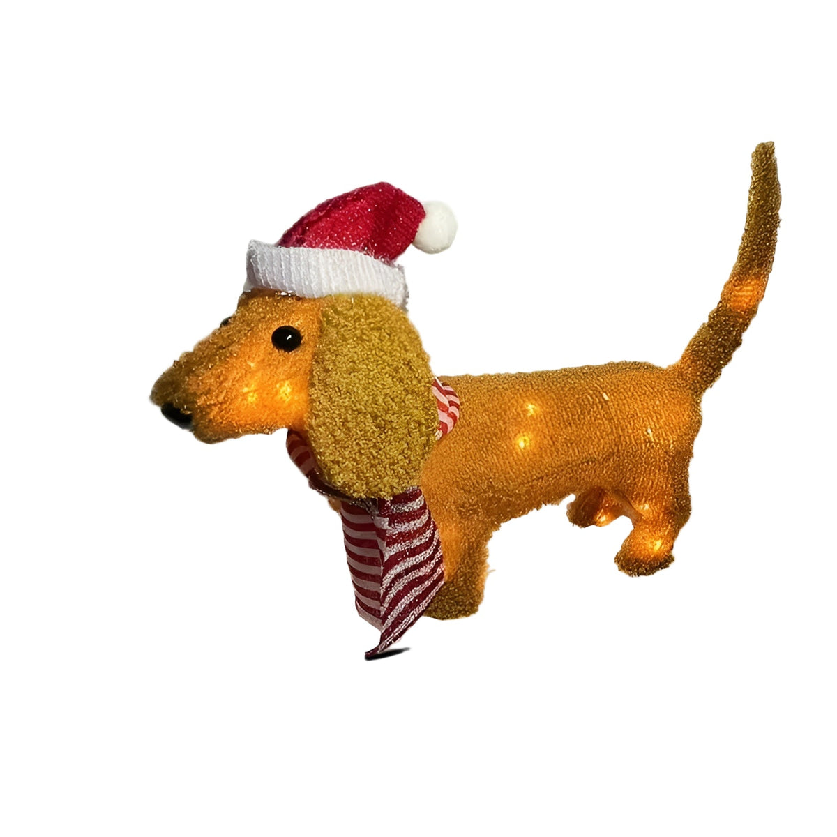 LED Dackel Figur mit roter Mütze – Leuchtende Hundedeko für Weihnachten | Perfekt für Haus & Garten - Gelb - Skulptur