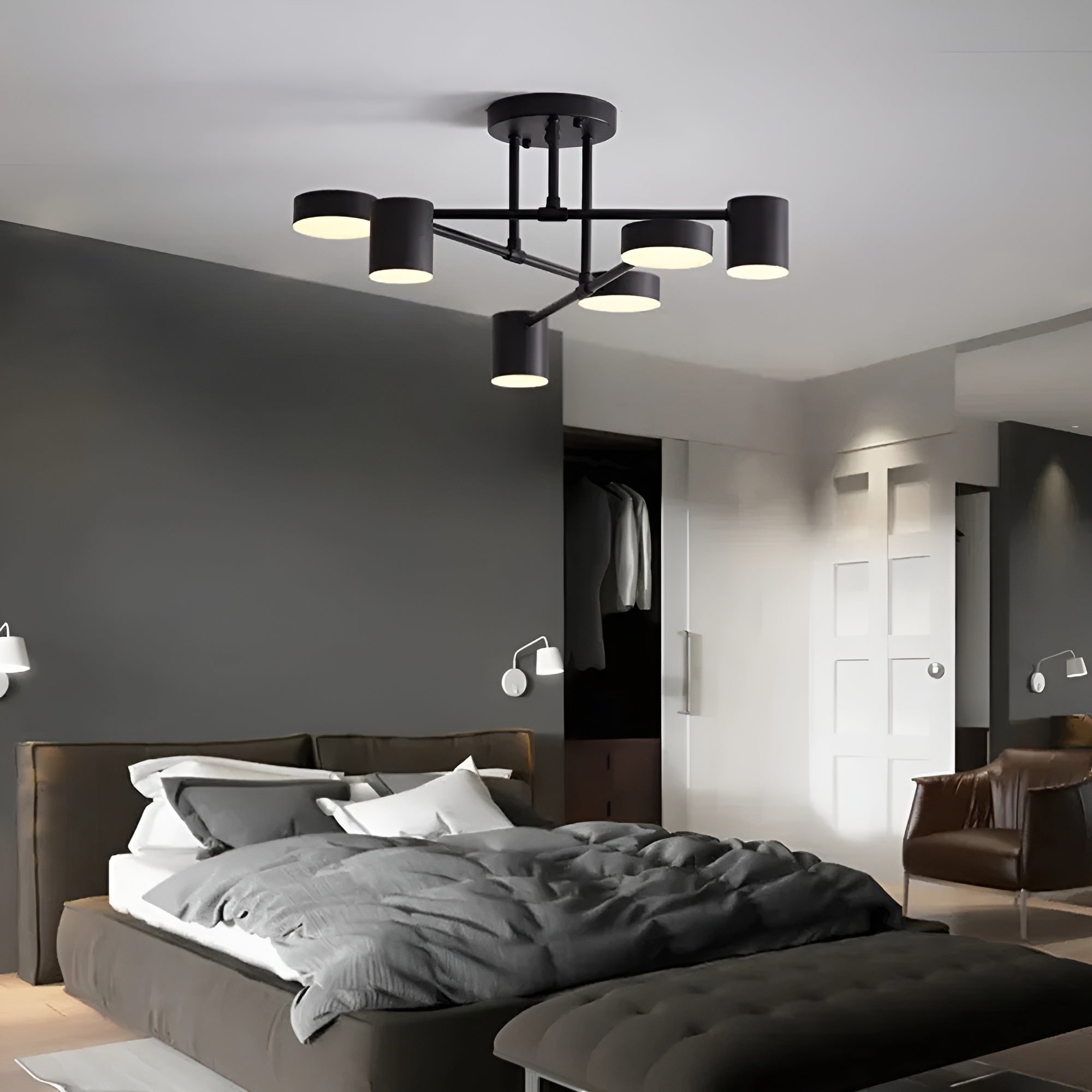 LED-Deckenleuchte mit 6 Armen – Modernes Design & Helles Licht | Perfekt für Wohnräume - Warmes Licht / Schwarz