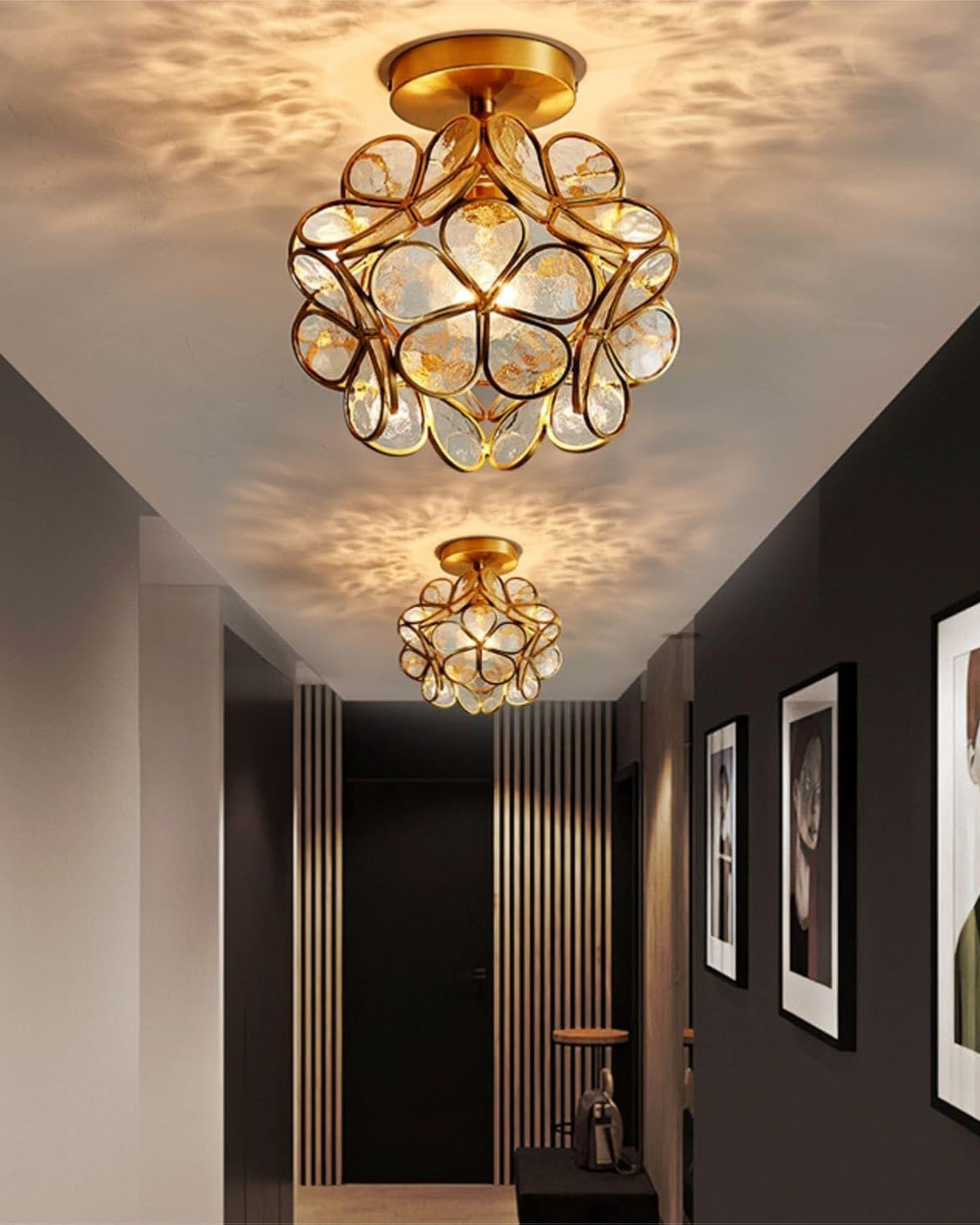 Lampada da soffitto LED con design floreale in acrilico e oro – 20 cm - Lampada da soffitto