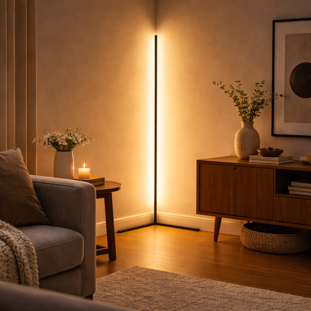 LED Eck-Stehlampe – Dimmbar mit Fernbedienung | Modernes Design & indirektes Licht - Schwarz / Warmweiß (3 Stufen –