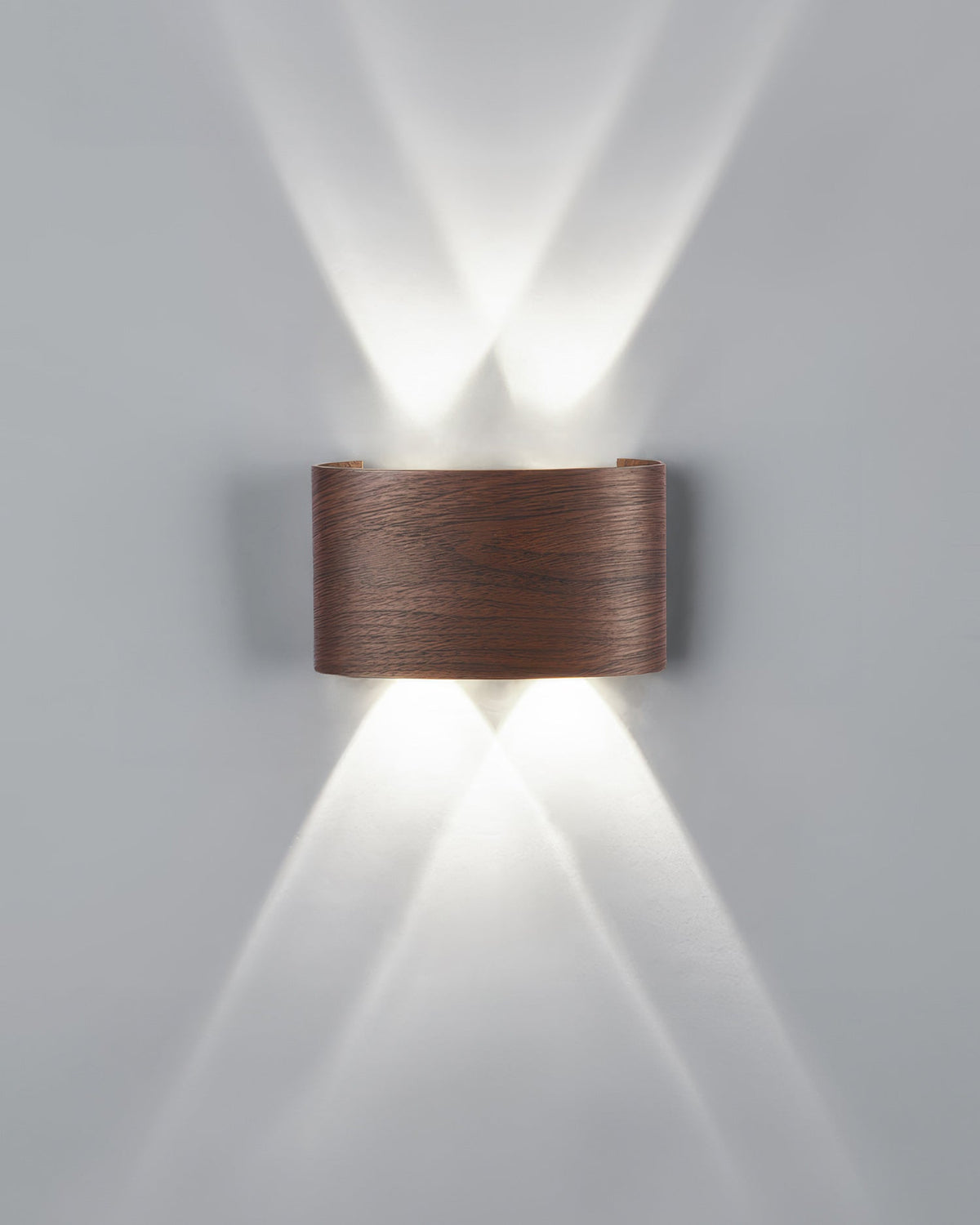 LED Wandleuchte mit Holzoptik – Elegante Innen- und Außenleuchte - 4 Leuchten – 4 W (13 x 7,5 x 4 cm) / Nussbaum