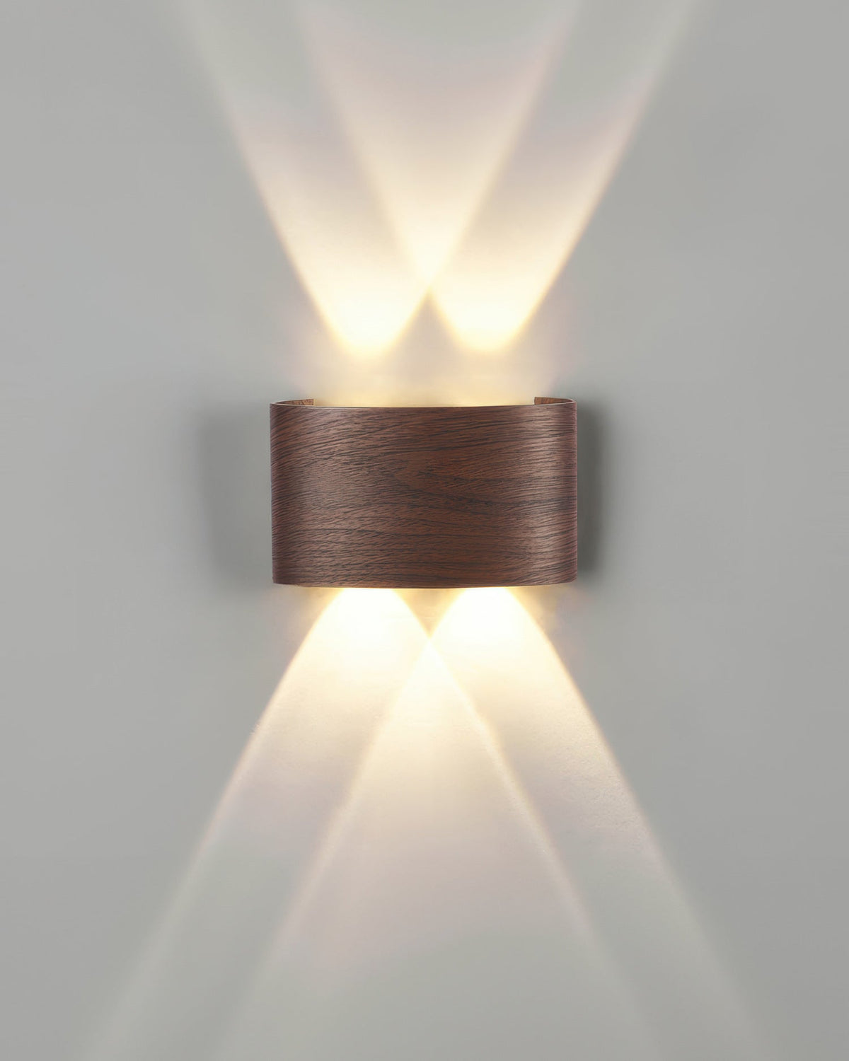 LED Wandleuchte mit Holzoptik – Elegante Innen- und Außenleuchte - 4 Leuchten – 4 W (13 x 7,5 x 4 cm) / Nussbaum