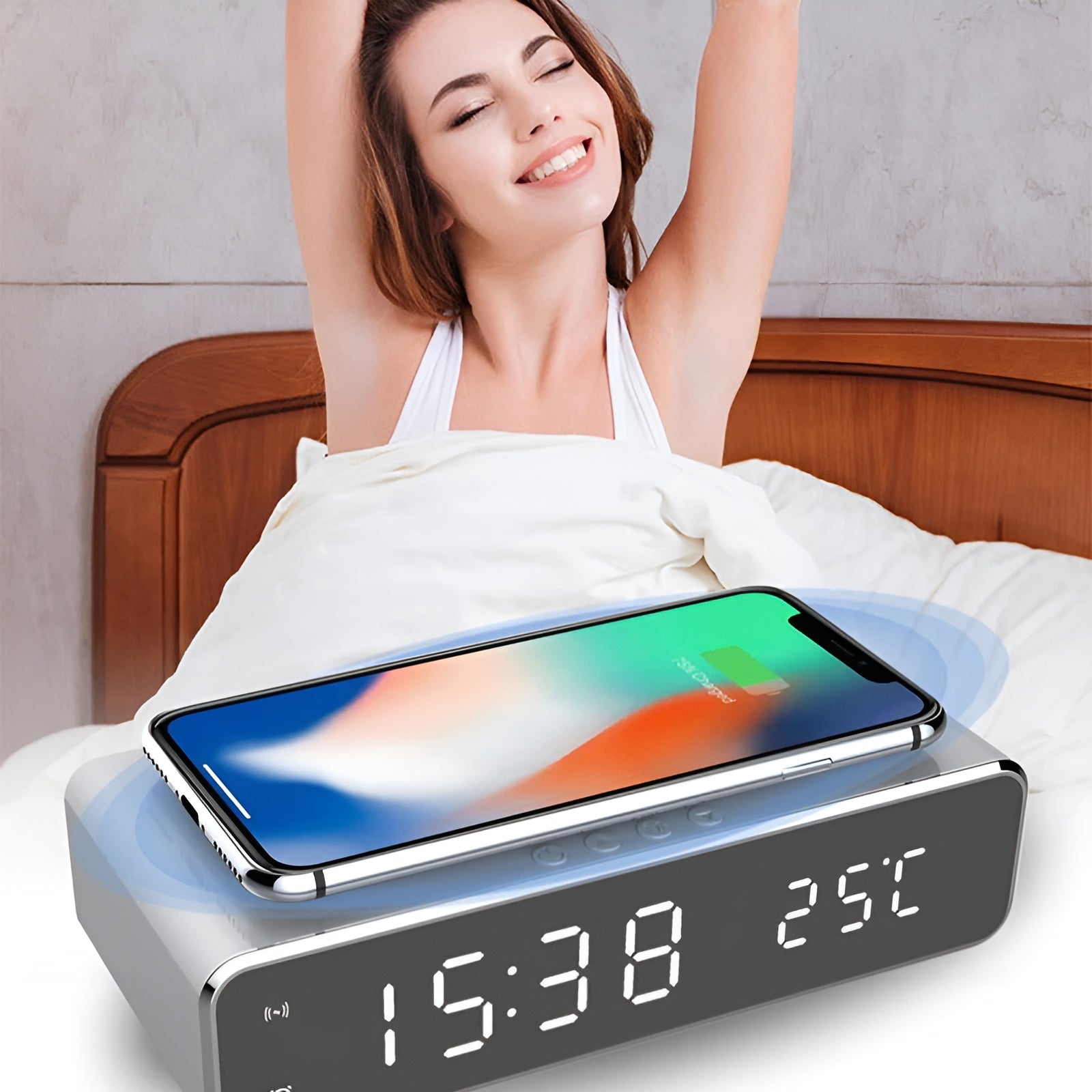 LED Wecker mit kabelloser Ladefunktion – Modern & Praktisch | Perfekt für Nachttisch und Schlafzimmer - Wecker