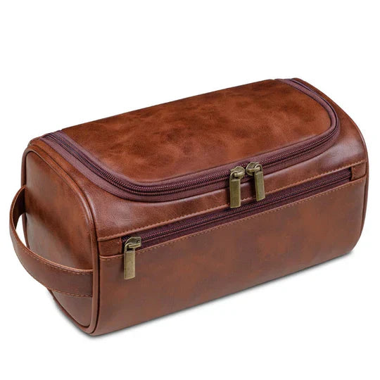 Leder Kulturbeutel für Herren – Hochwertige Waschtasche & Kosmetiktasche für Reisen - Braun - Kulturbeutel