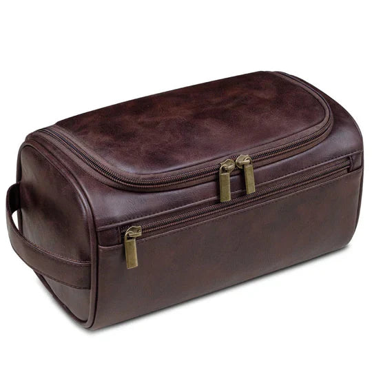 Leder Kulturbeutel für Herren – Hochwertige Waschtasche & Kosmetiktasche für Reisen - Dunkelbraun - Kulturbeutel