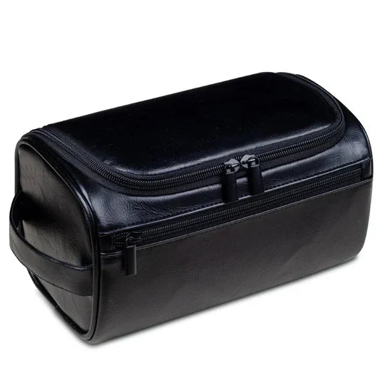 Leder Kulturbeutel für Herren – Hochwertige Waschtasche & Kosmetiktasche für Reisen - Schwarz - Kulturbeutel