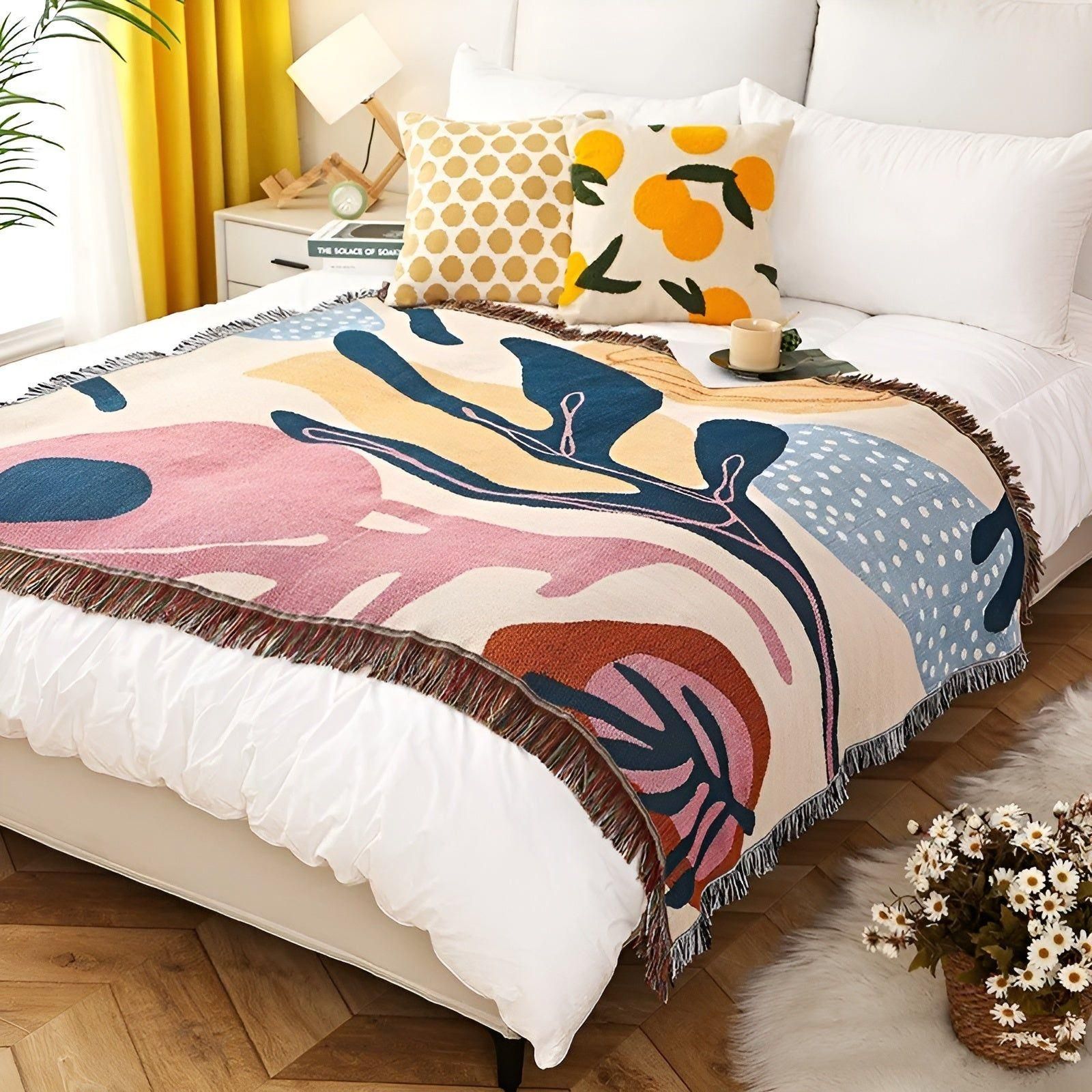 LeopardLuxe Blanket - Multifunktionale Leopard-Wurfdecke mit Cobertor-Tasseln - Abstrakt geblümt / 130x160cm - Decke