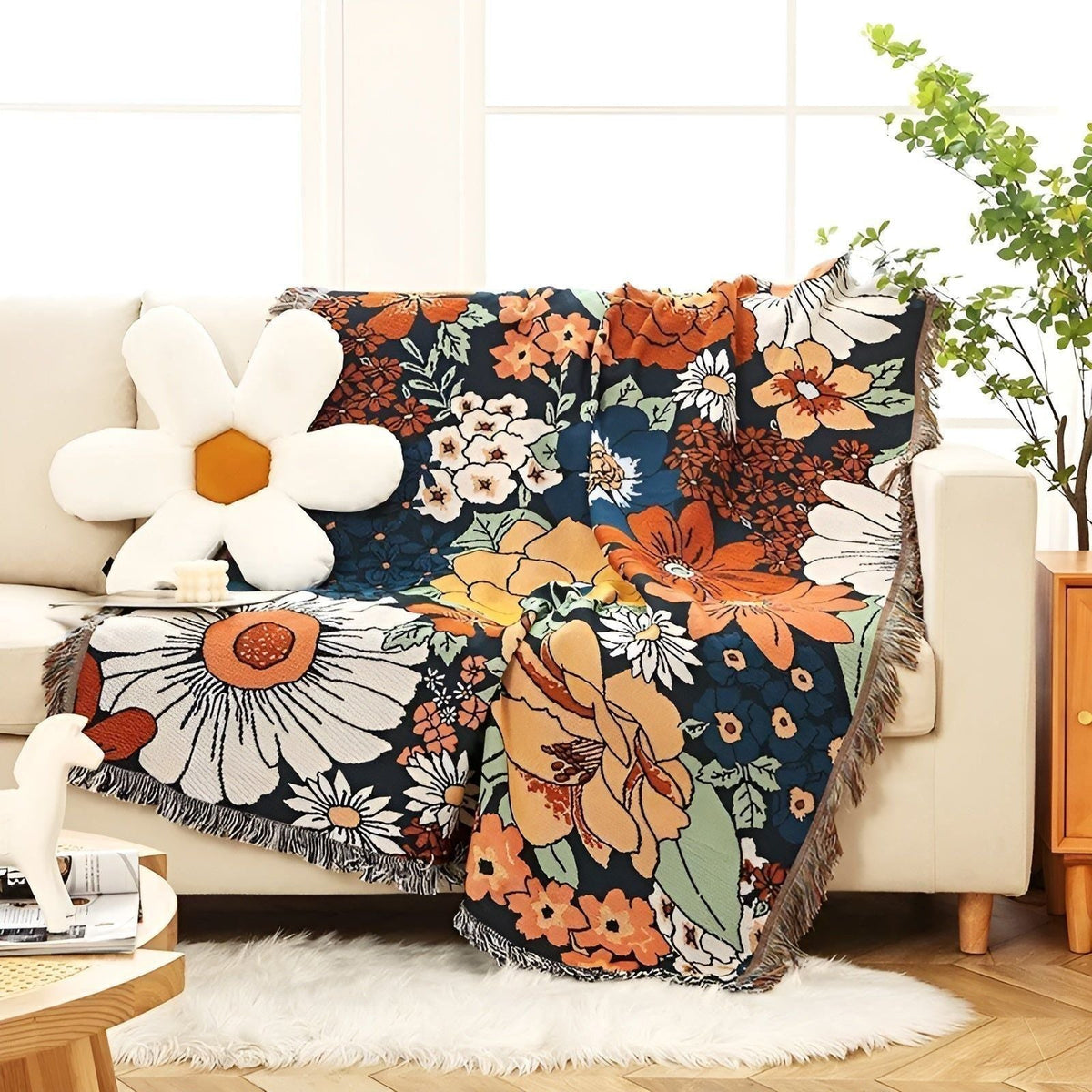 LeopardLuxe Blanket - Multifunktionale Leopard-Wurfdecke mit Cobertor-Tasseln - Floral Bunt / 130x160cm - Decke