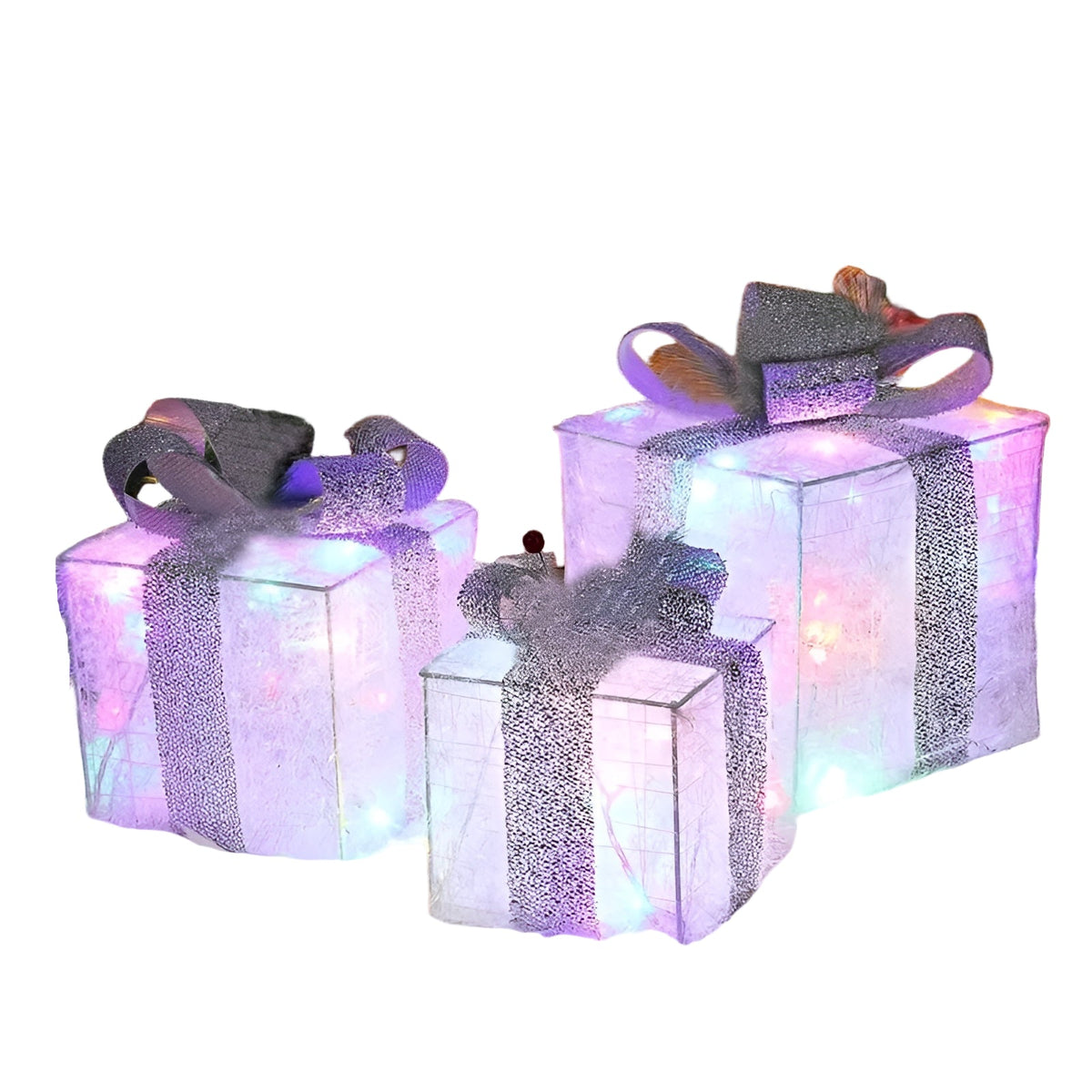 Leuchtende Weihnachtsgeschenkboxen – Set mit 3 Deko-Boxen | Mit warmweißen & bunten Lichtern für festliche Stimmung