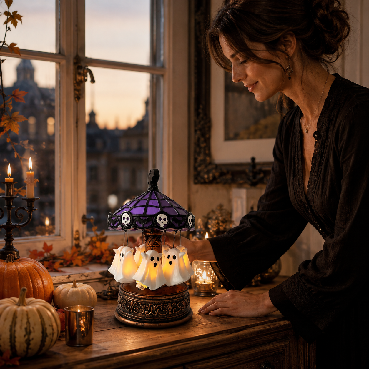 Leuchtender Halloween-Karussell mit Geisterfiguren – Tischdeko - Standardausführung - Saisonale Dekoration – Halloween