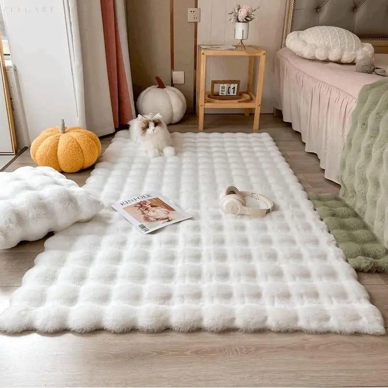 Lorvi - Plush Fashion Bubble Flower Teppichs - 60 cm x 100 cm / Weiß - Teppich