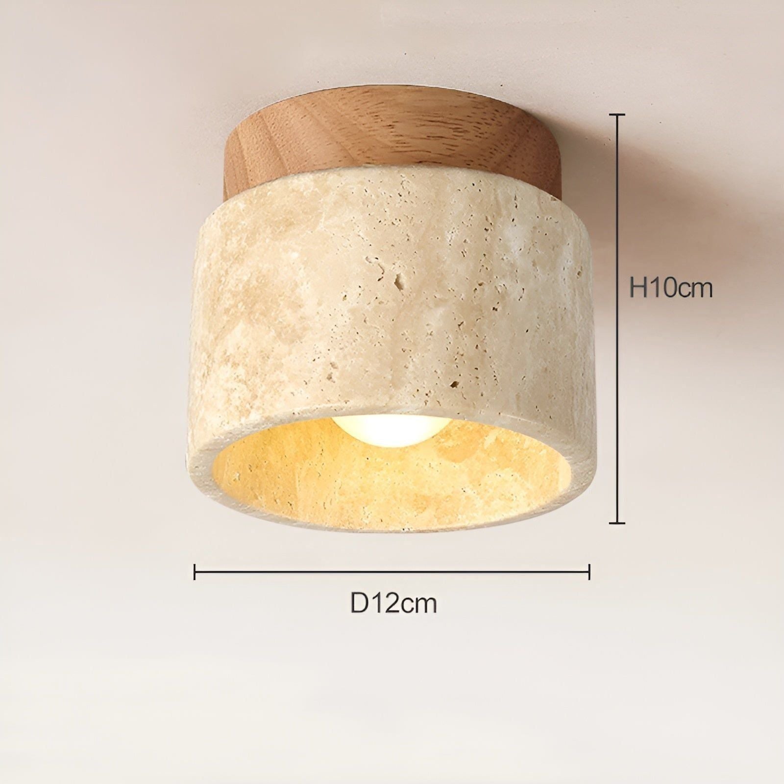 LumiStone - Wabi Sabi Gelber Marmor Japanische Deckenleuchte - Holz Sockel - Deckenleuchte