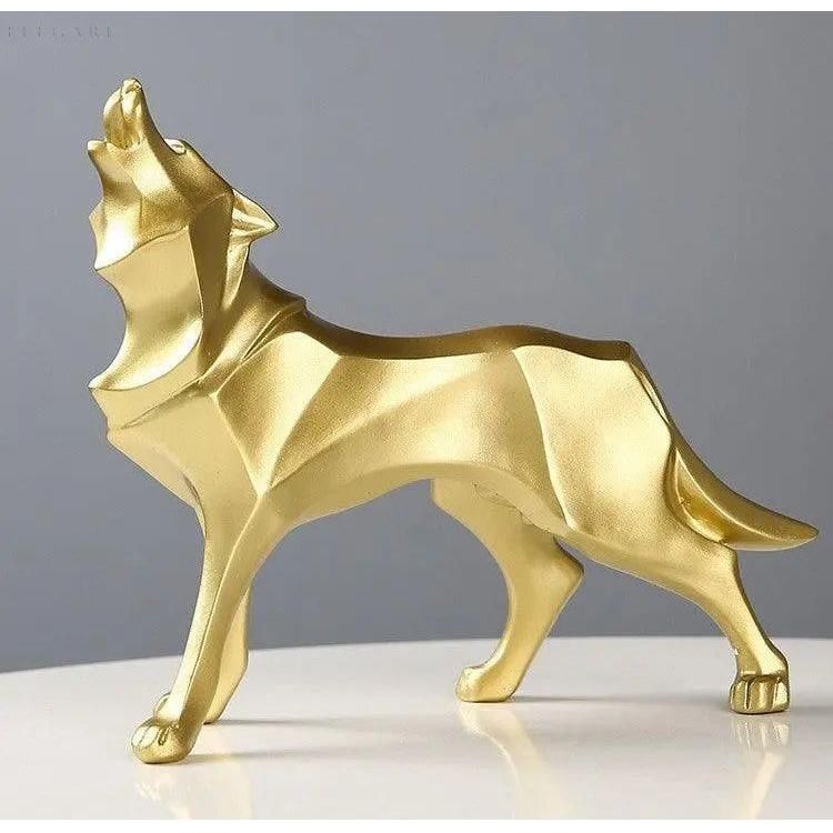 Lupos-Statue - geometrischen Wolf-Dekorationen - Mühelose Eleganz für jeden Raum - Gold - Skulptur