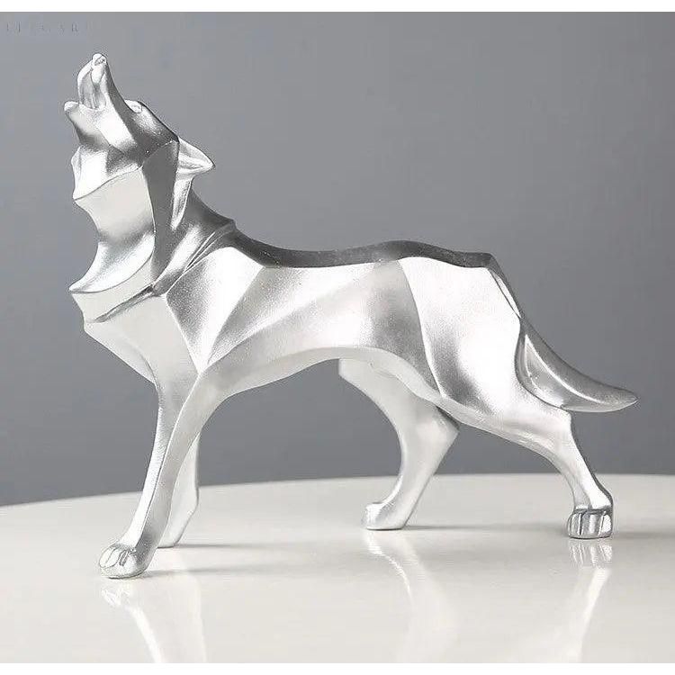 Lupos-Statue - geometrischen Wolf-Dekorationen - Mühelose Eleganz für jeden Raum - Silber - Skulptur