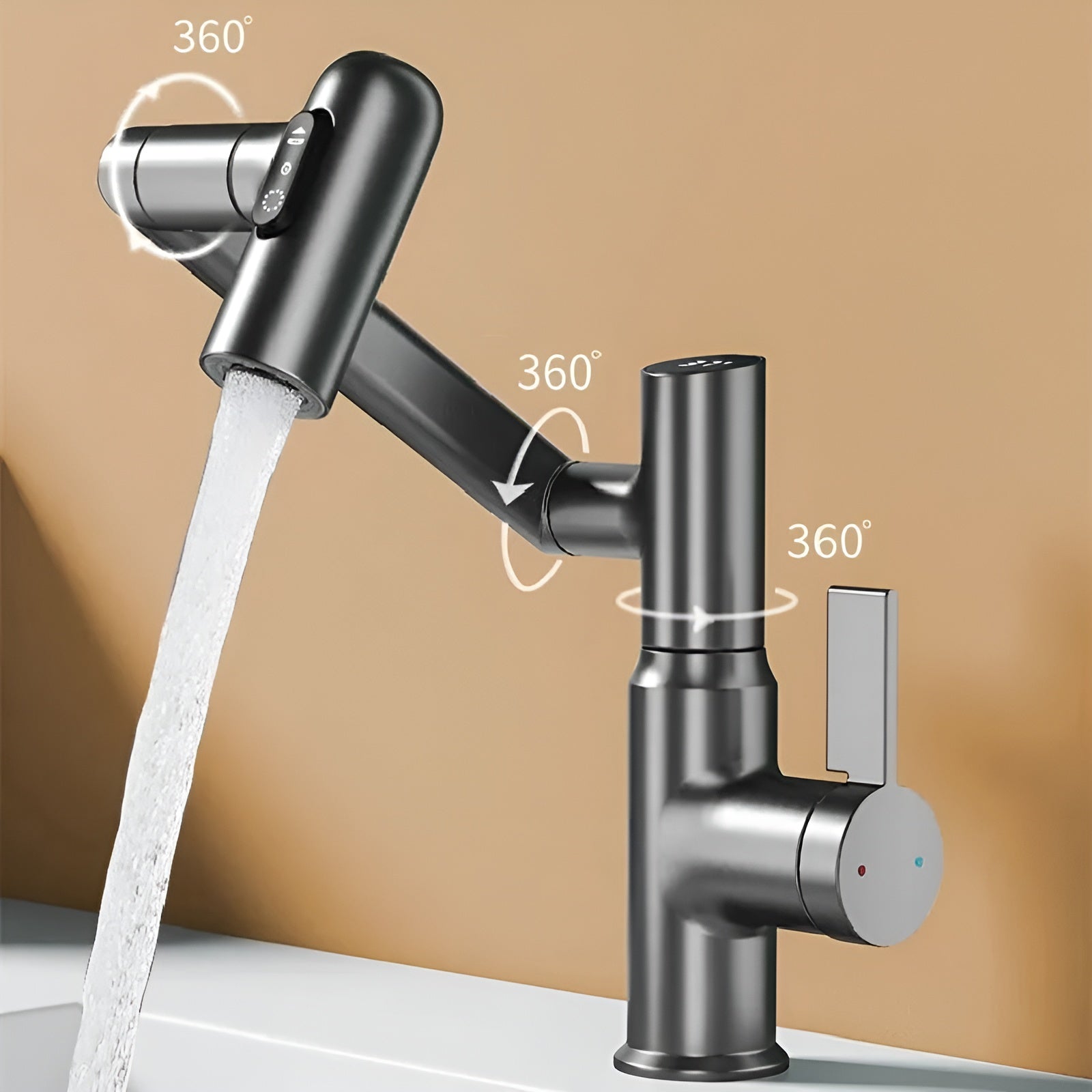 Lustraflow 360° Smart-Wasserhahn – LED-Temperaturanzeige | Intelligente Wassersteuerung - Waschtischarmaturen
