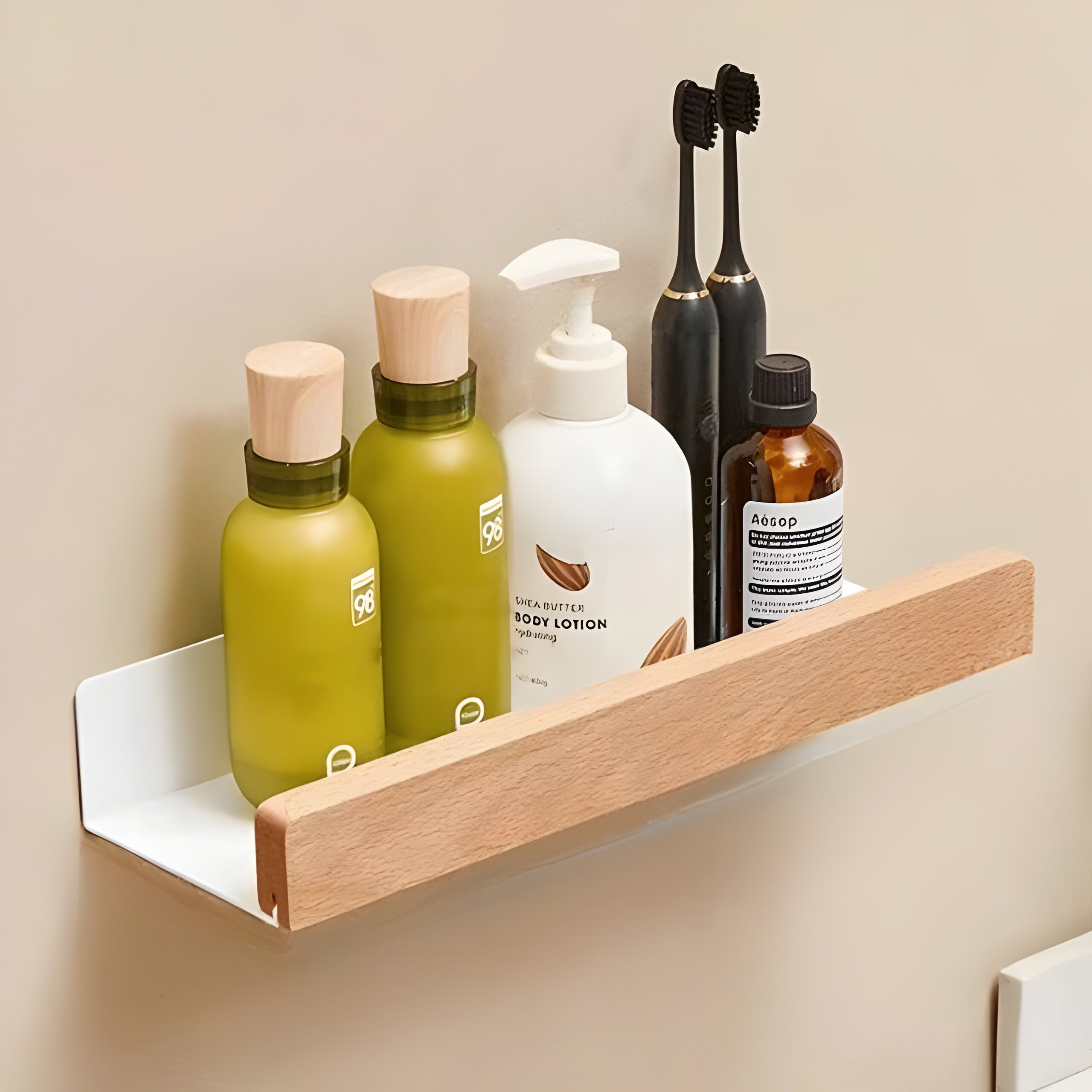 LuxeWood Regal - Hölzernes Badezimmer-Organisationsregal - Hellbraun / S (20cm) - Wandregal
