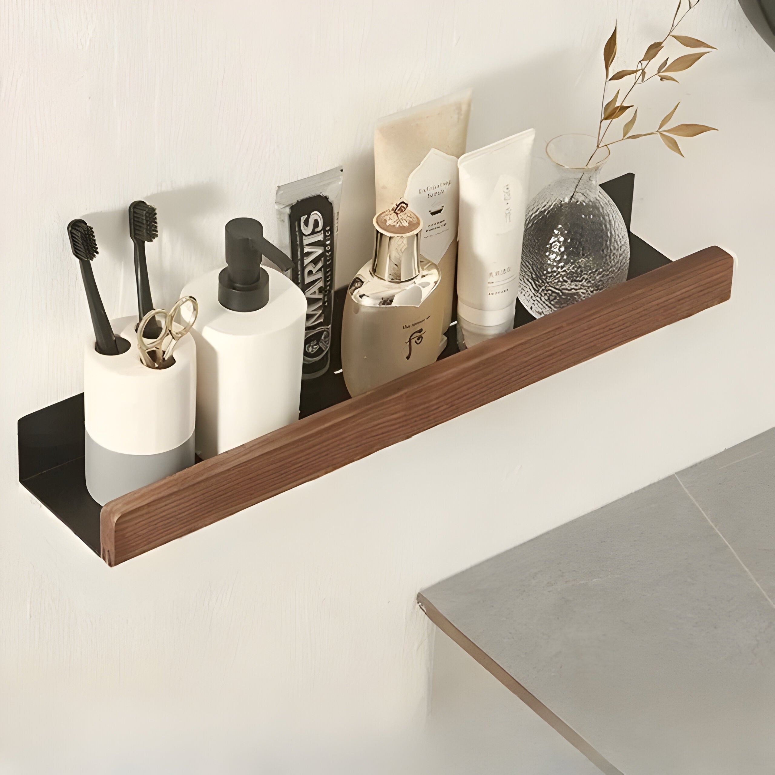 LuxeWood Regal - Hölzernes Badezimmer-Organisationsregal - Wandregal